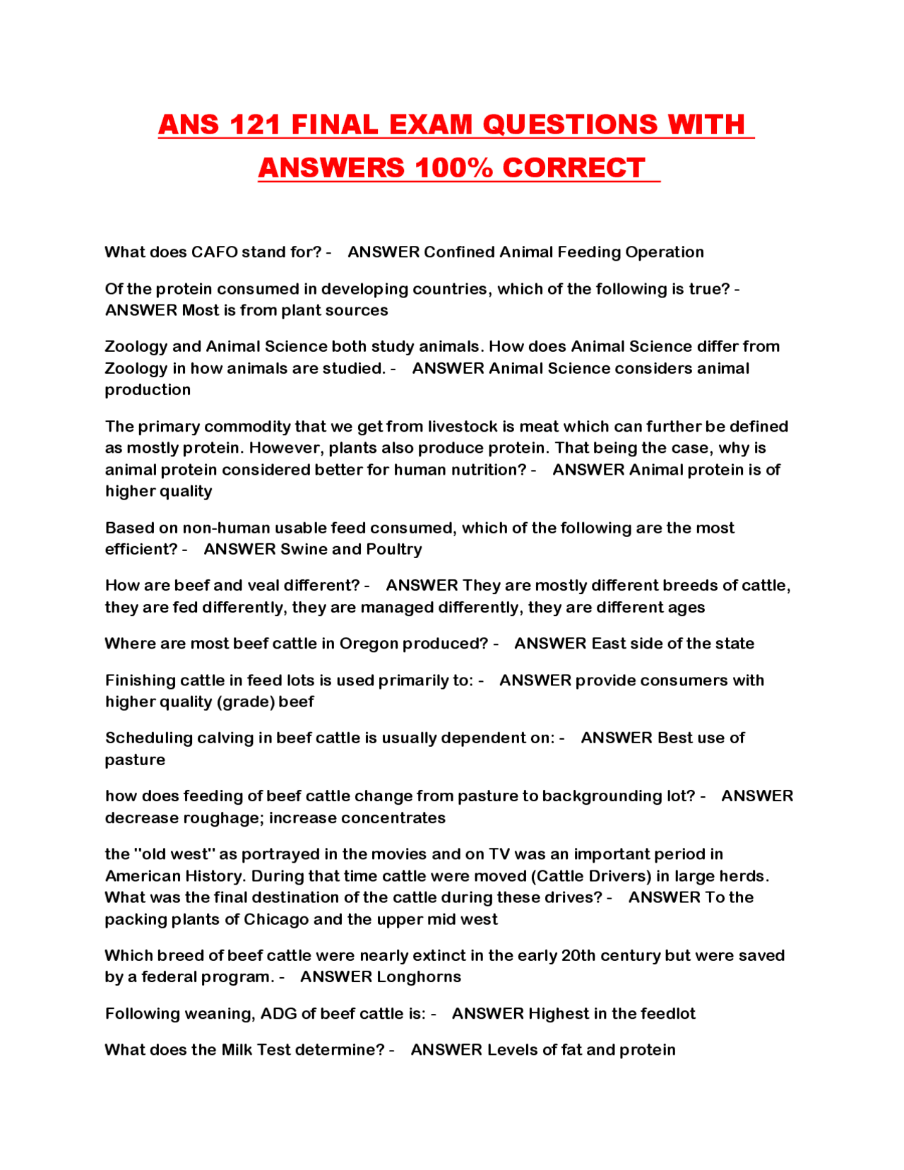 ANS 121 FINAL EXAM QUESTIONS WITH ANSWERS 100% CORRECT | Exams Advanced ...
