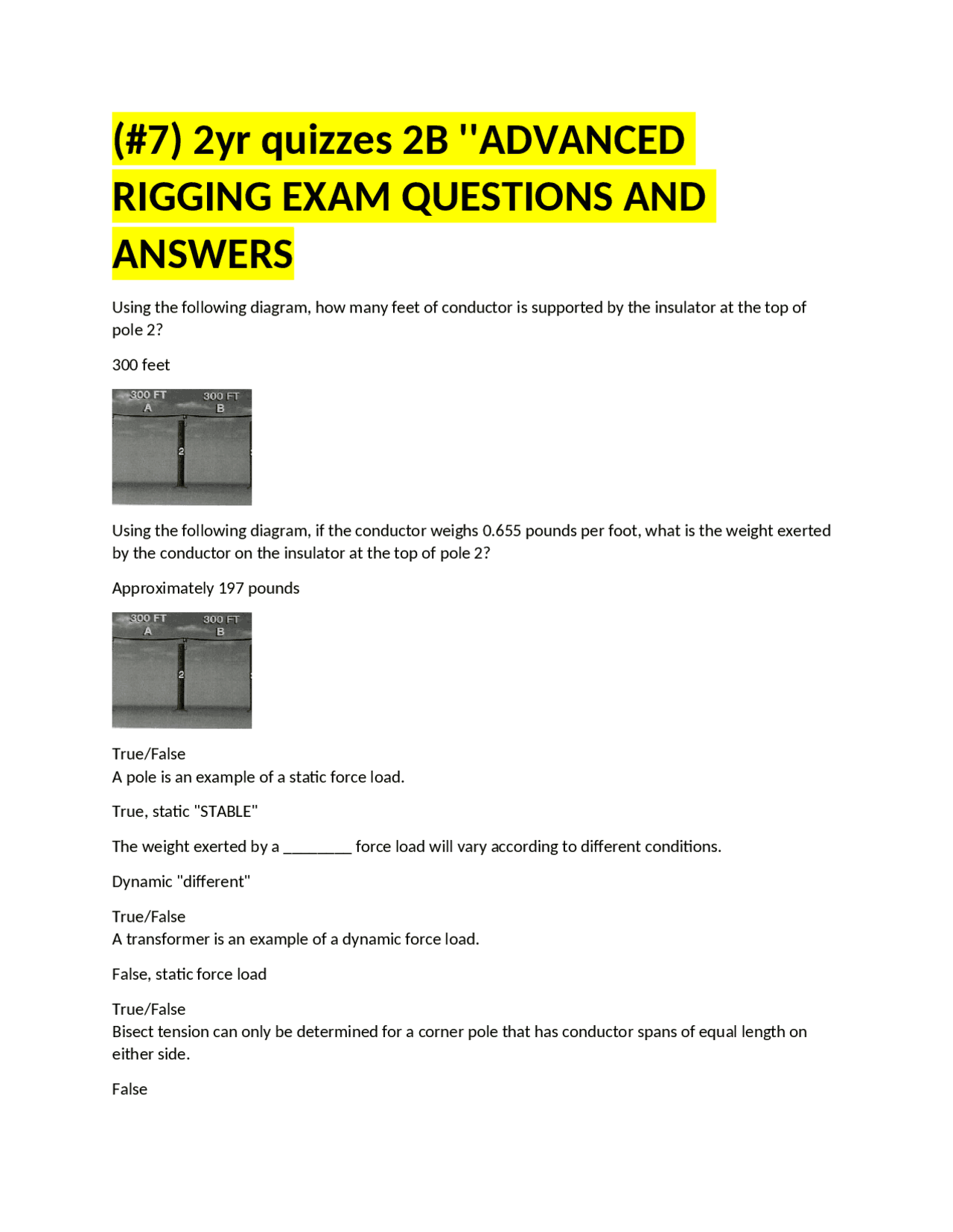 (#7) 2yr quizzes 2B ''ADVANCED RIGGING EXAM QUESTIONS AND ANSWERS.docx ...