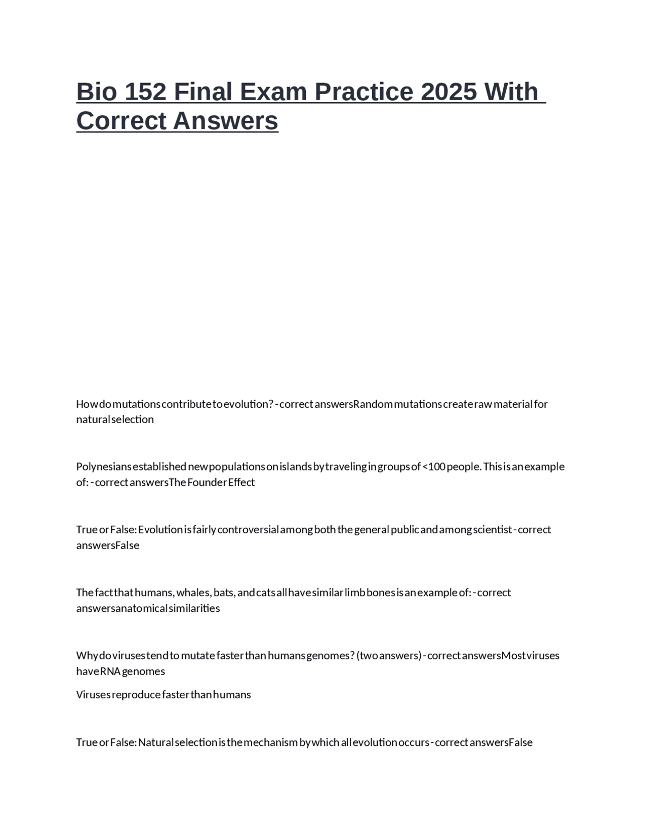 Biology 152 Final Exam Practice Questions and Answers | Exams Nursing ...