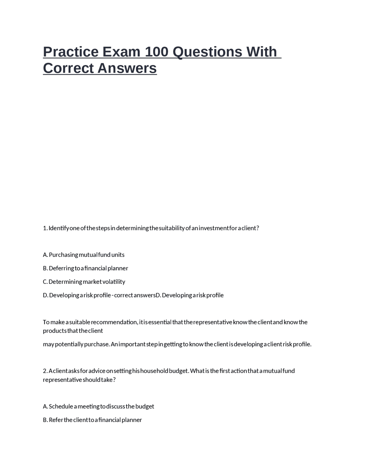 Practice Exam 100 Questions With Correct Answers. | Exams Nursing | Docsity