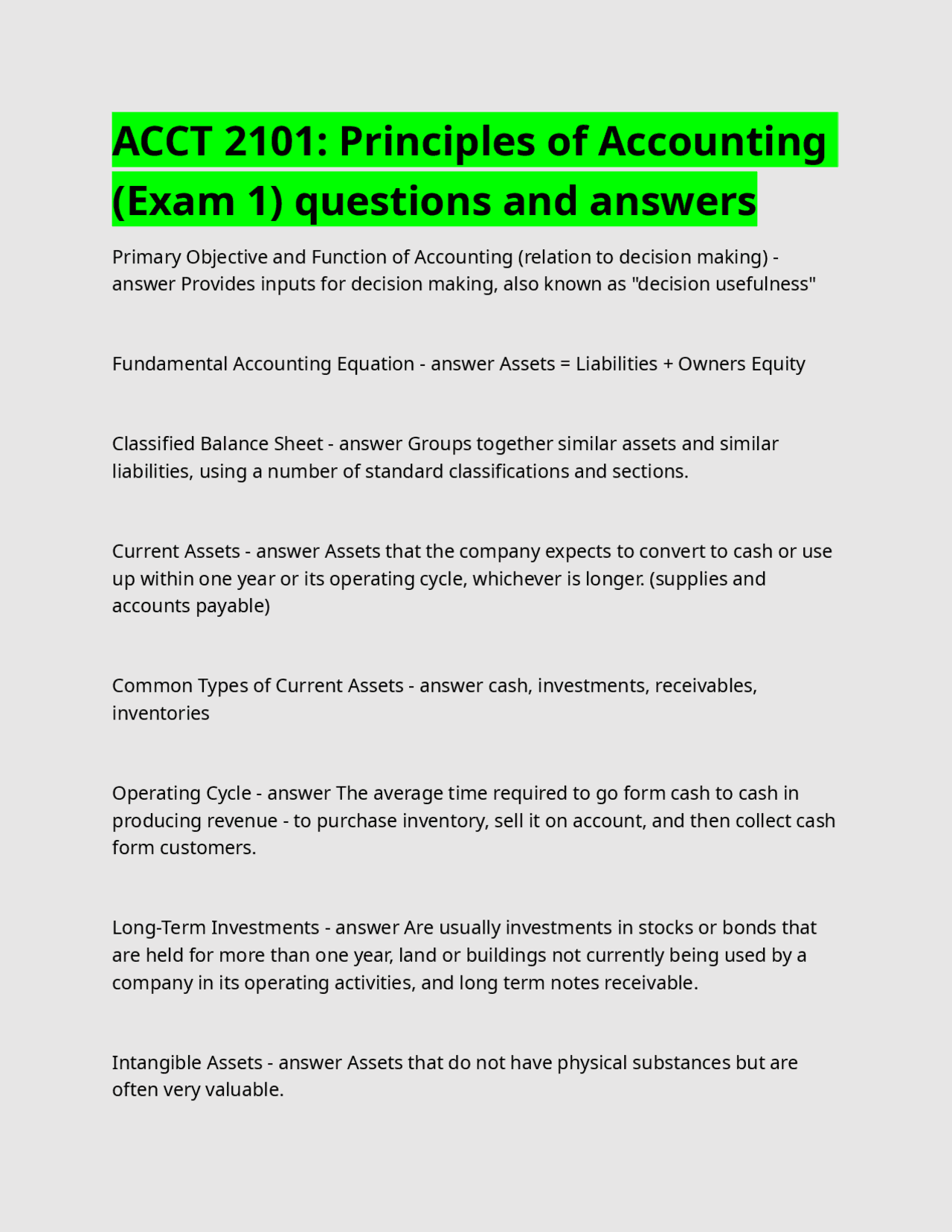 ACCT 2101 Principles of Accounting (Exam 1) questions and answers.docx ...