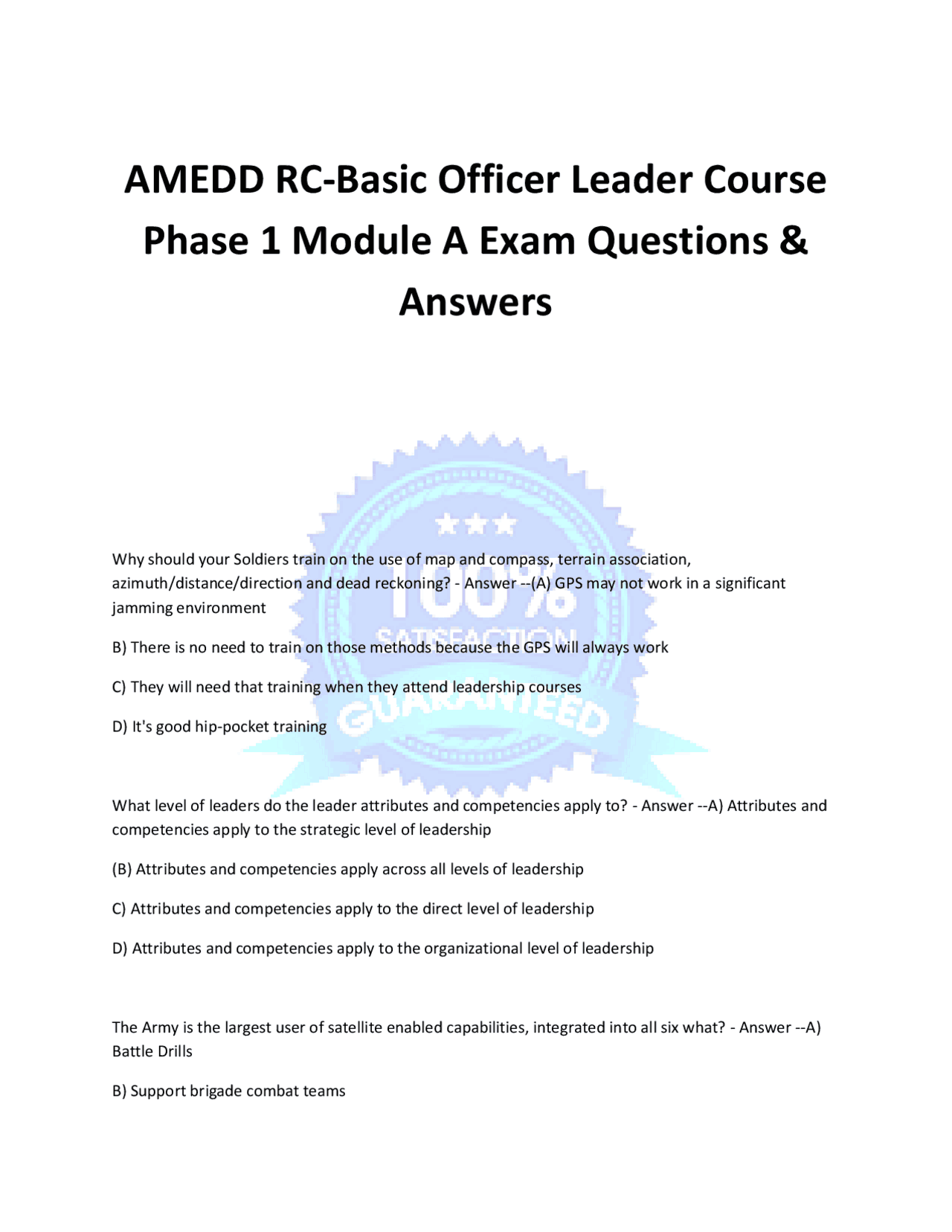 AMEDD RCBasic Officer Leader Course Phase 1 Module A Exam Questions