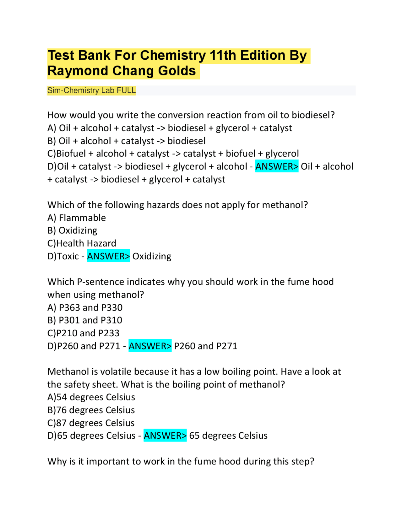 Test Bank For Chemistry 11th Edition By Raymond Chang Golds Sim ...
