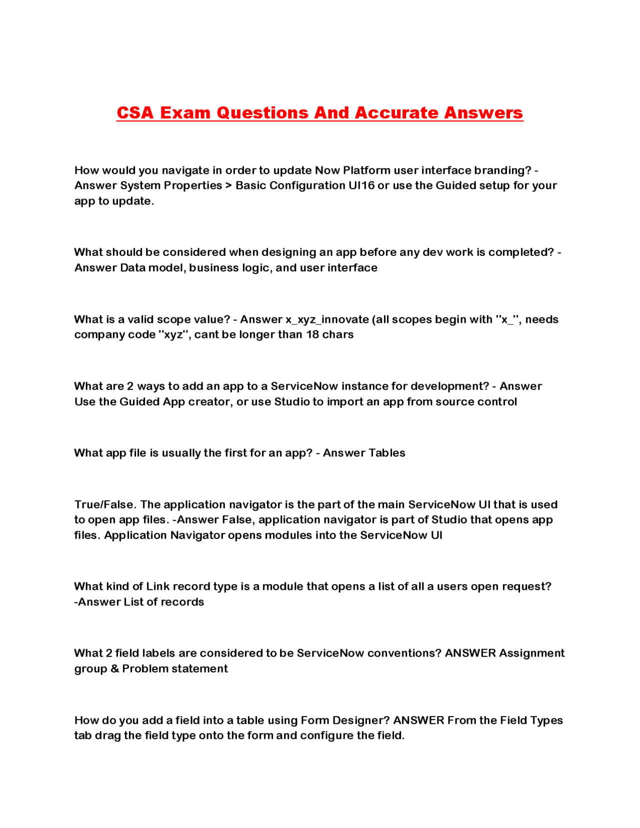 ServiceNow Platform Exam Questions and Answers | Exams Advanced ...