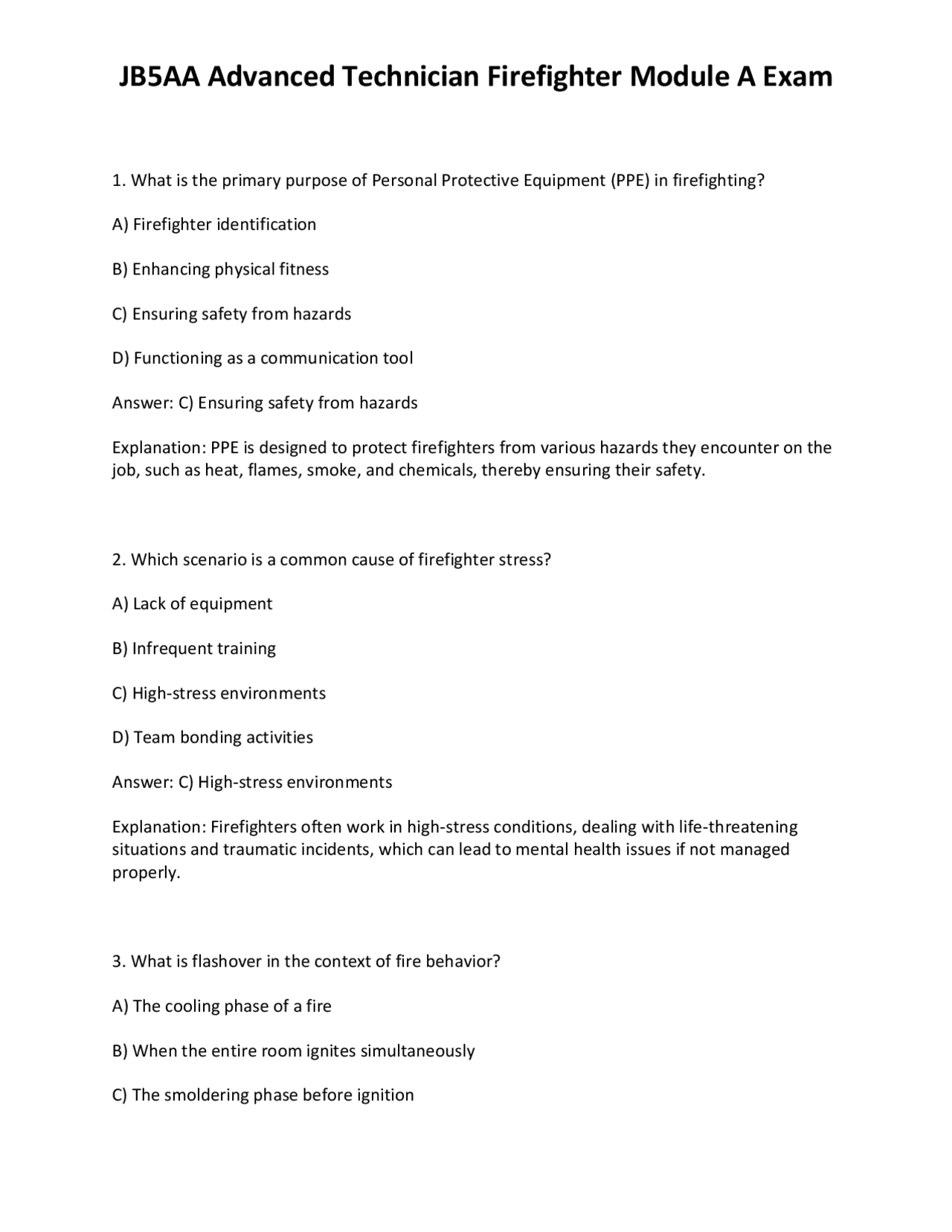 Firefighter Module JB5AA Advanced Technician Firefighter Module A Exam: Questions and ...