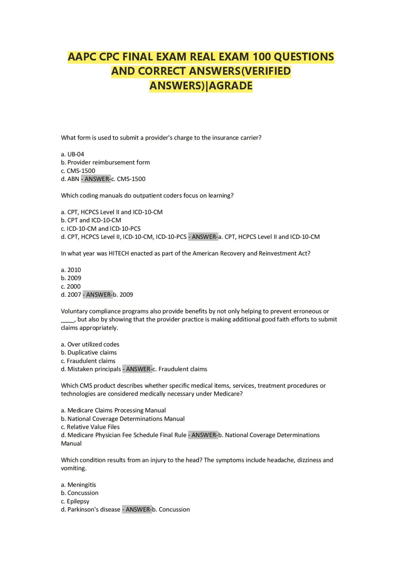 AAPC CPC FINAL EXAM 2025 QUESTIONS WITH FULL ANSWERKEY &RATIONALE ...