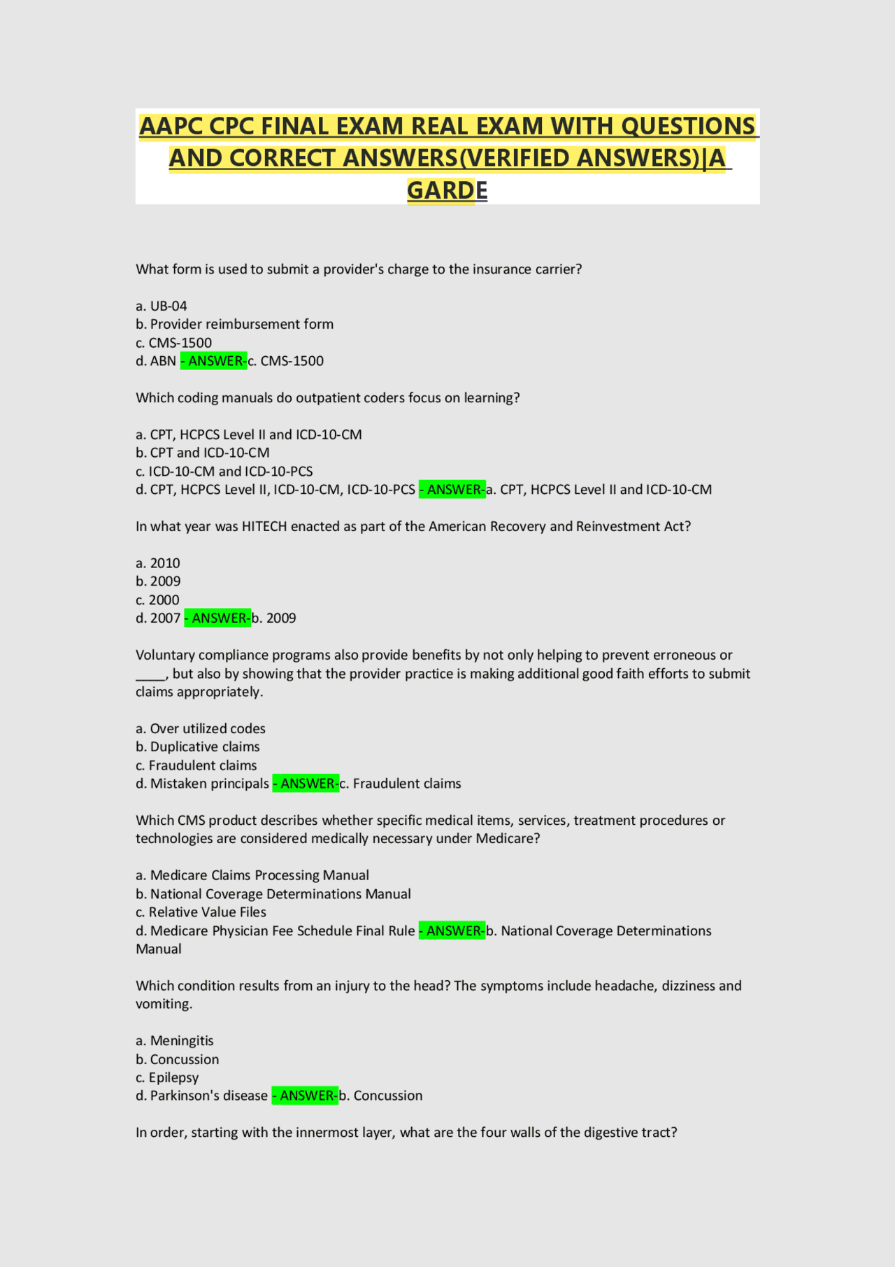 AAPC CPC FINAL EXAM 2025 QUESTIONS WITH FULL ANSWERKEY &RATIONALE ...