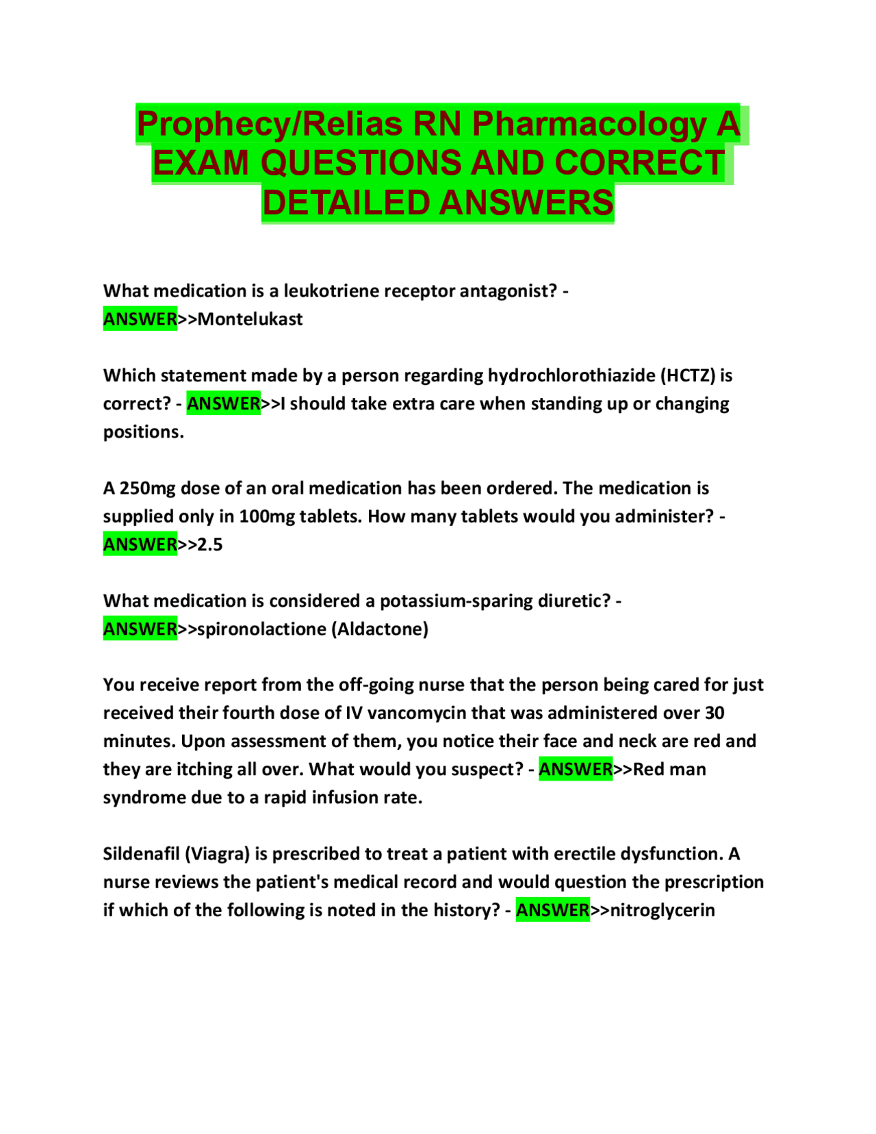 PROPHECY 2025 EXAM QUESTIONS WITH WELL DETAILED ANSWERS | Exams Nursing | Docsity