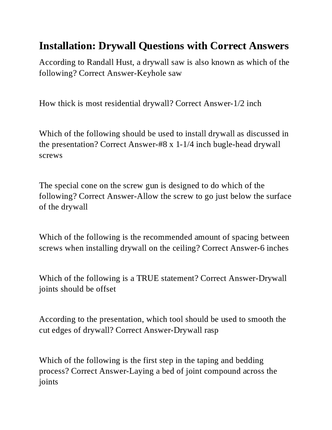 Drywall Installation: Questions and Answers for Construction Students ...