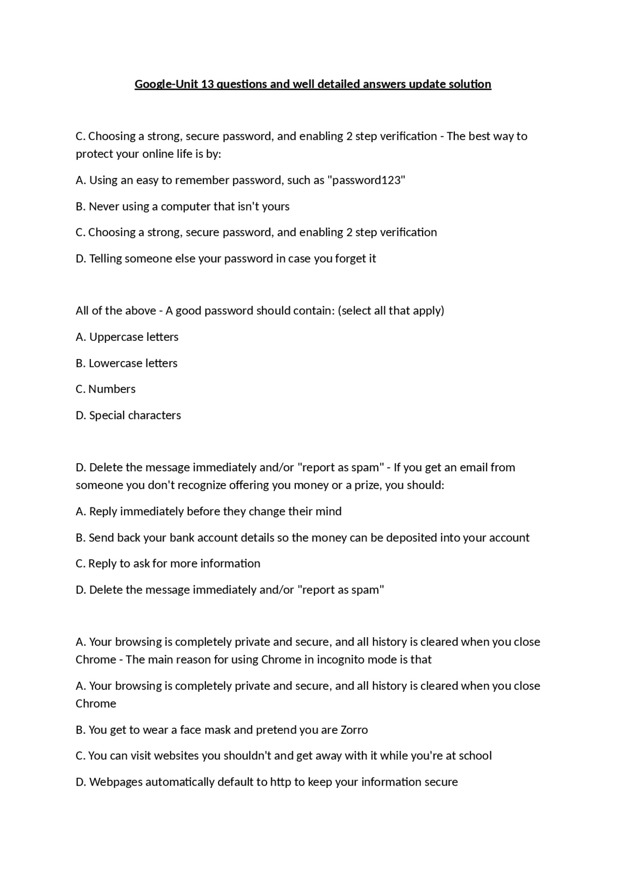 Google unit 13 questions and well detailed answers update solution