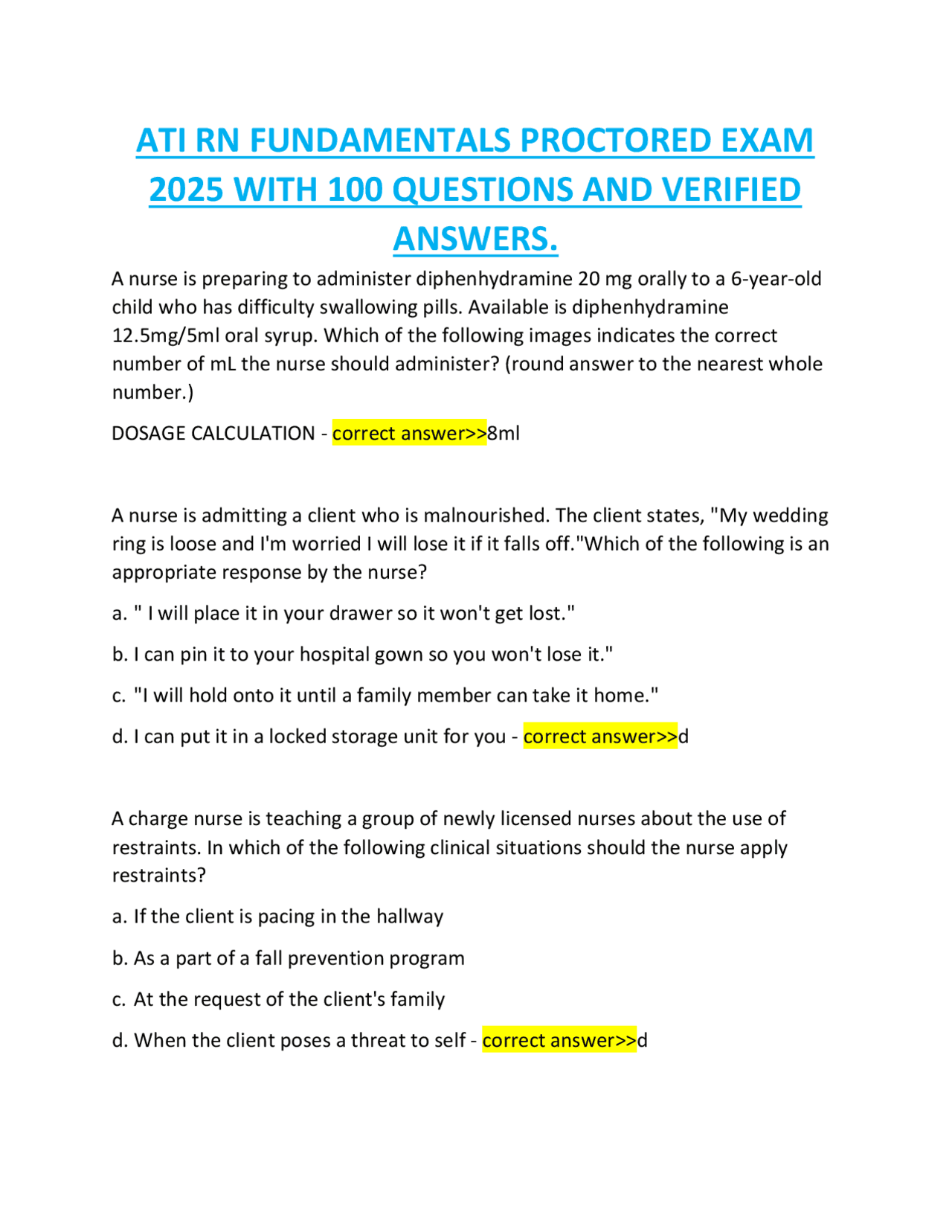ATI RN FUNDAMENTALS PROCTORED EXAM 2025 WITH 100 QUESTIONS AND VERIFIED ...