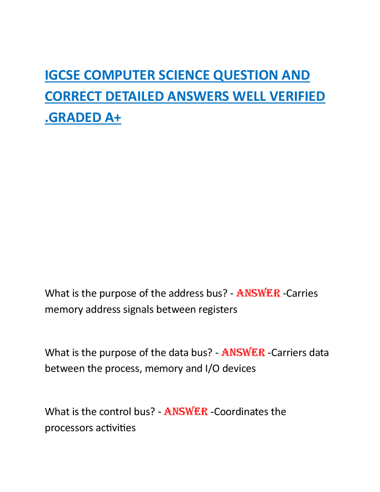 IGCSE COMPUTER SCIENCE QUESTION AND CORRECT DETAILED ANSWERS WELL ...