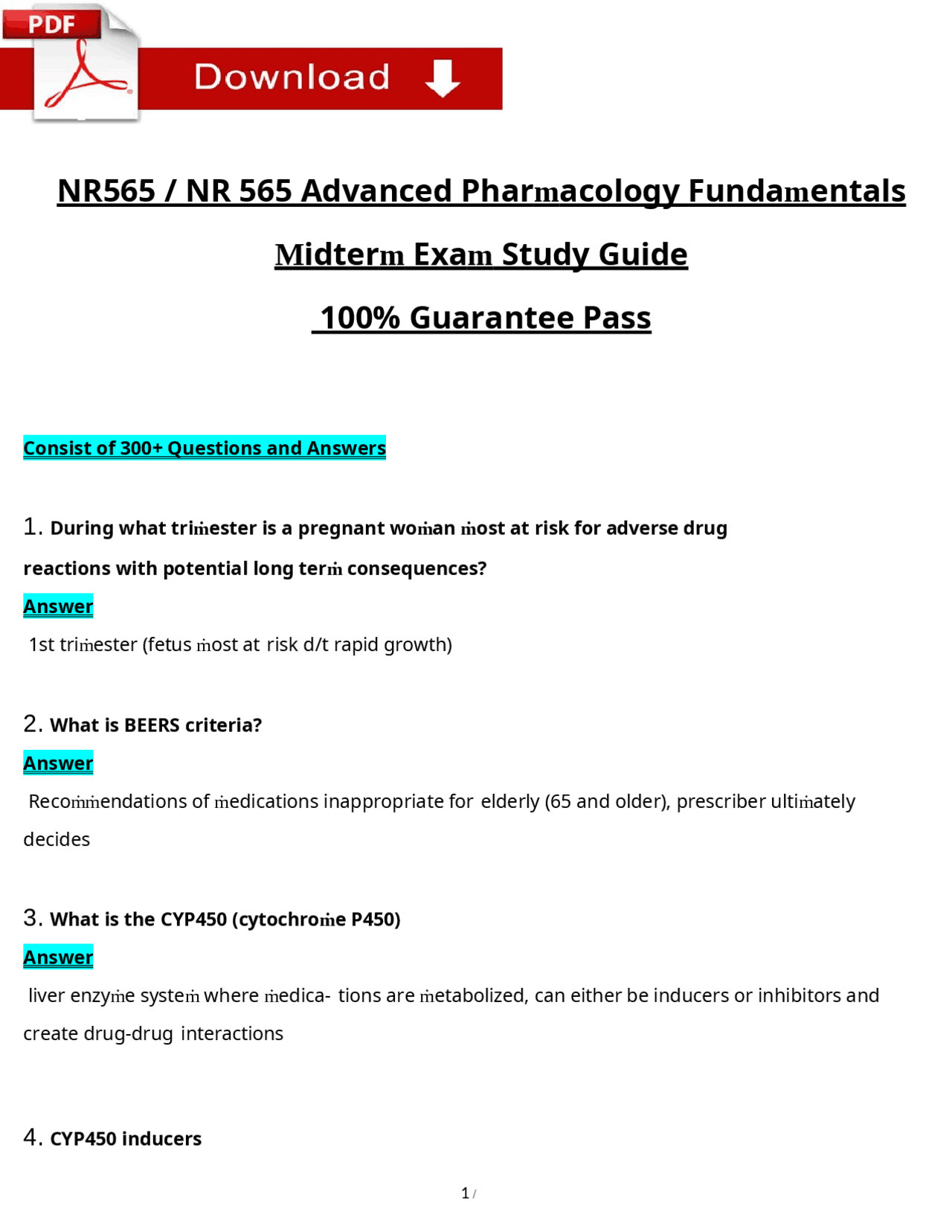 NR565 / NR 565 Advanced Pharmacology Fundamentals Midterm Exam Study ...