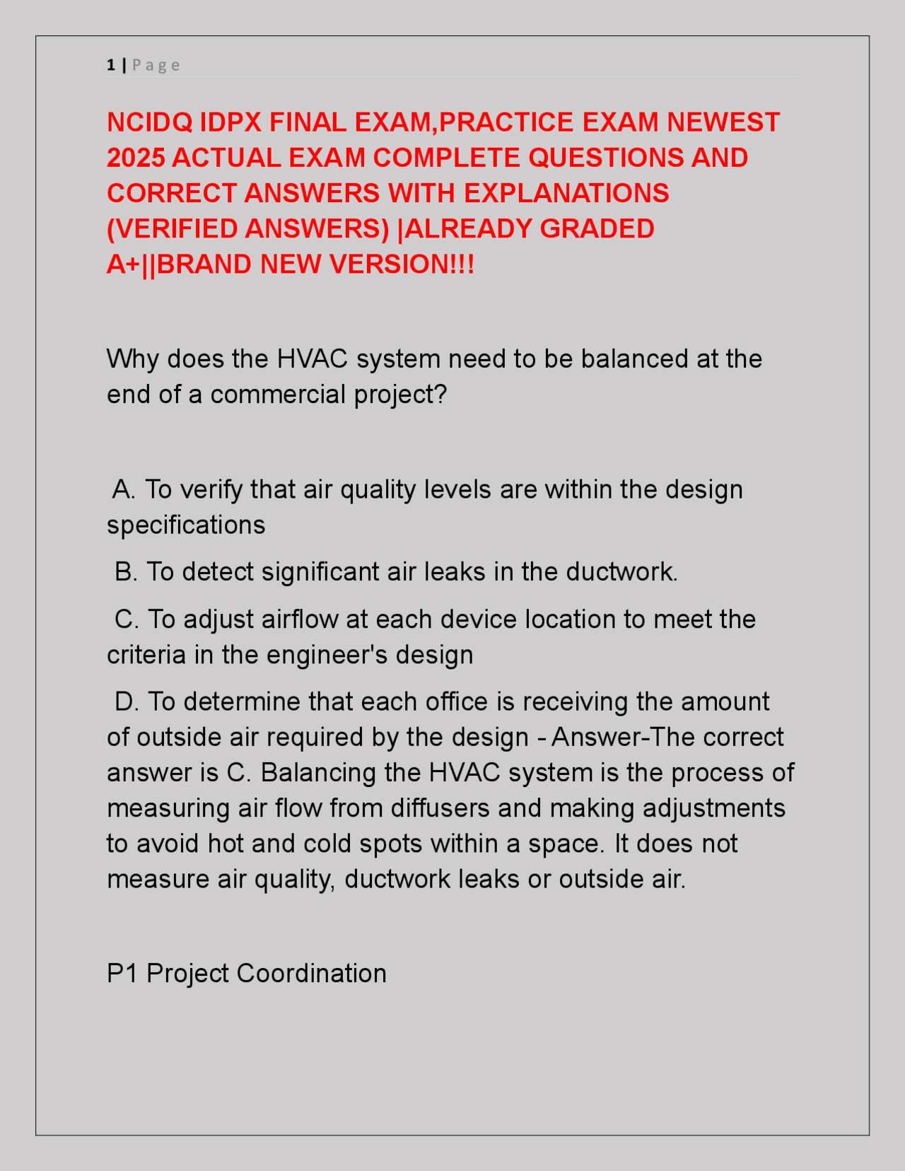 NCIDQ IDPX Final Exam Practice Questions and Answers: Interior Design ...