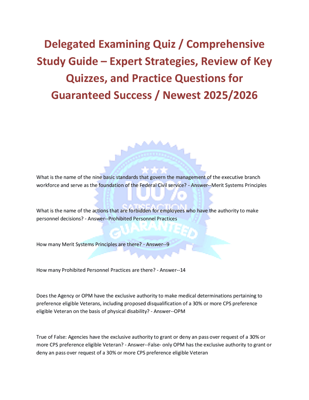 Delegated Examining Quiz / Comprehensive Study Guide – Expert ...
