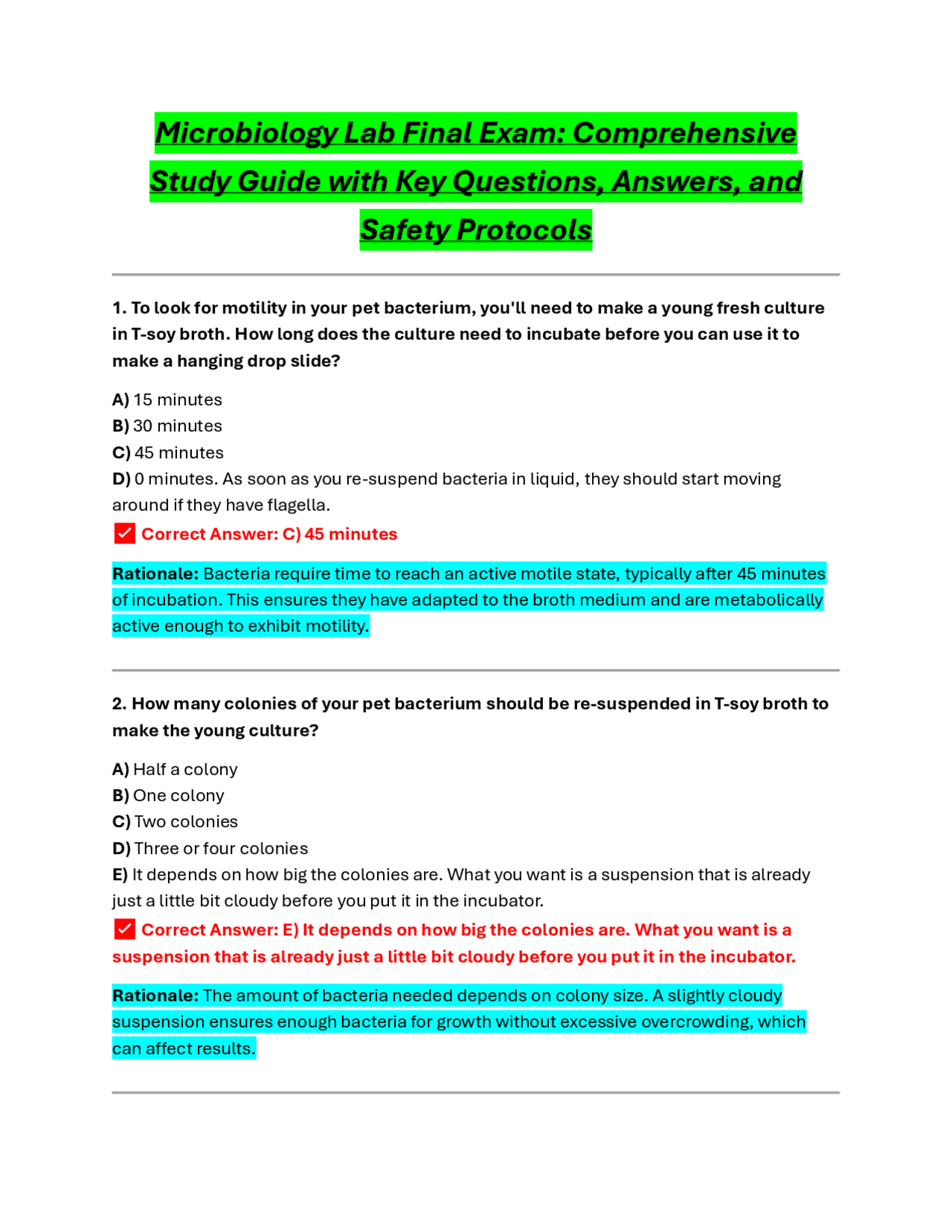Microbiology Lab Final Exam: Comprehensive Study Guide with Key ...