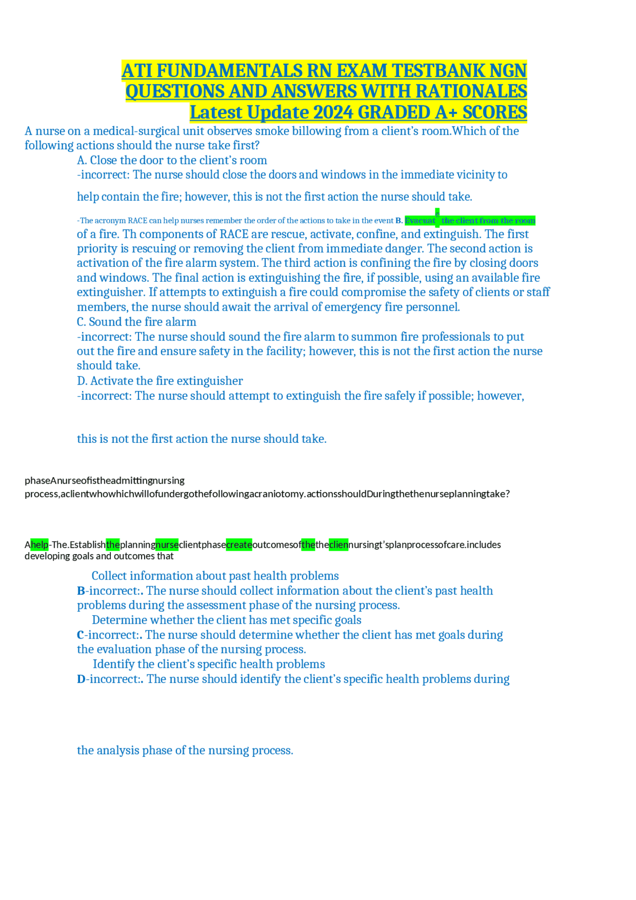 Fundamentals of Nursing Exam Review: Questions and Answers with ...