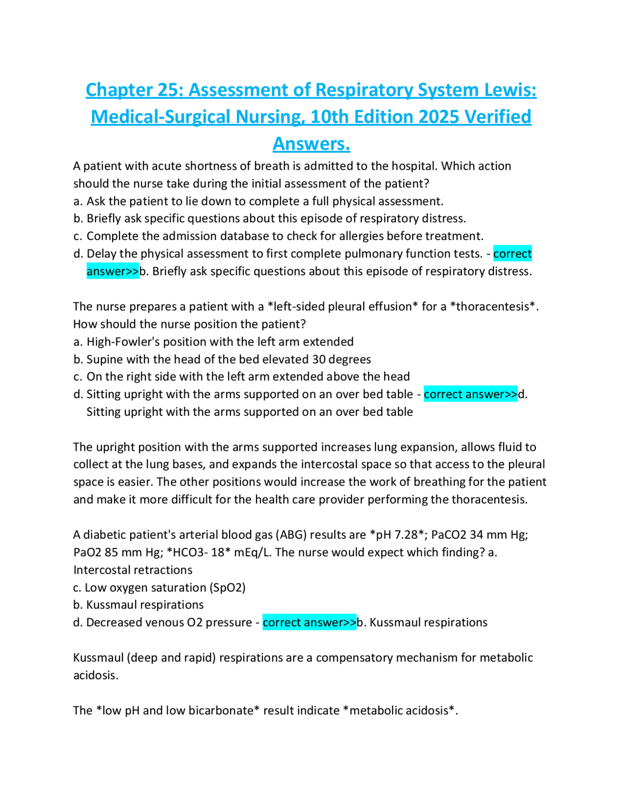 Chapter 25 Assessment of Respiratory System Lewis Medical-Surgical ...