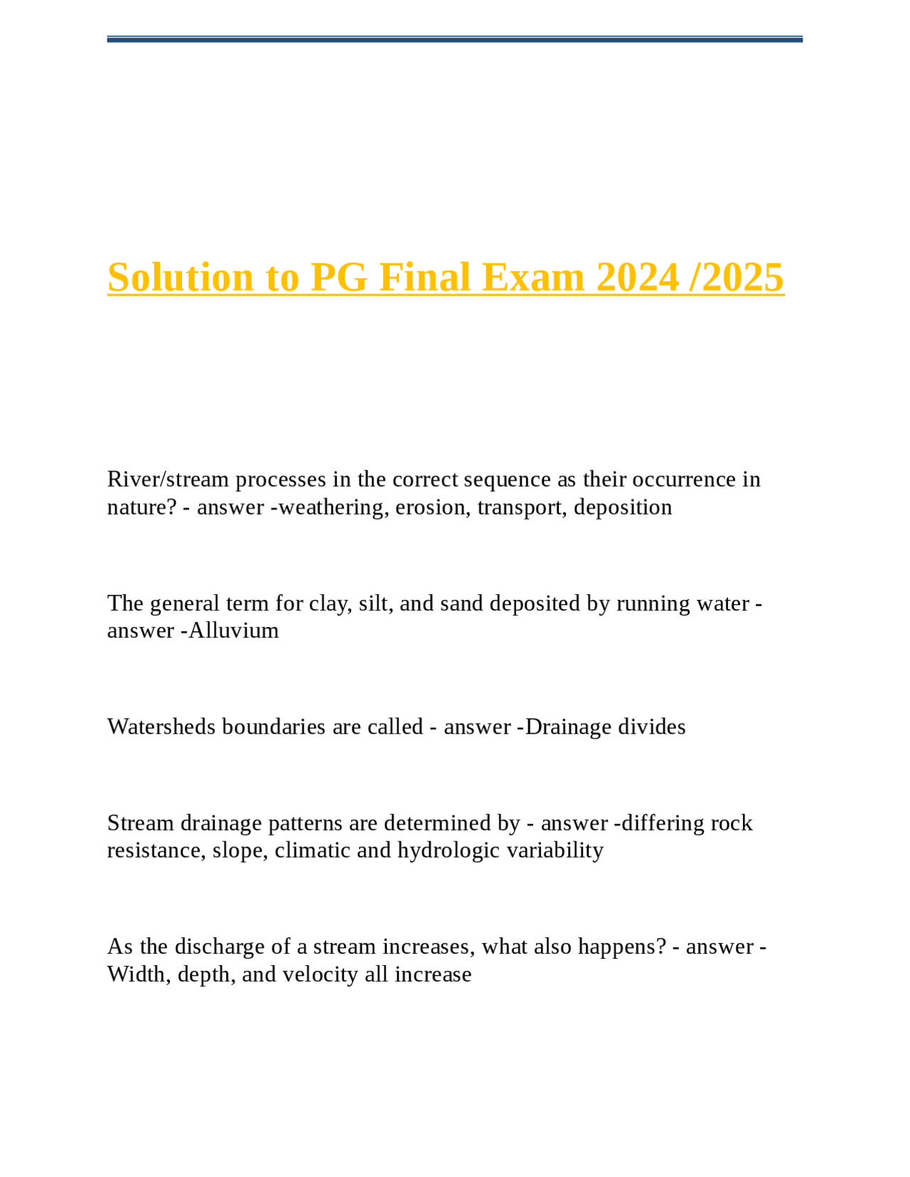 Solution to PG Final Exam 2024 2025.docx | Exams Nursing | Docsity