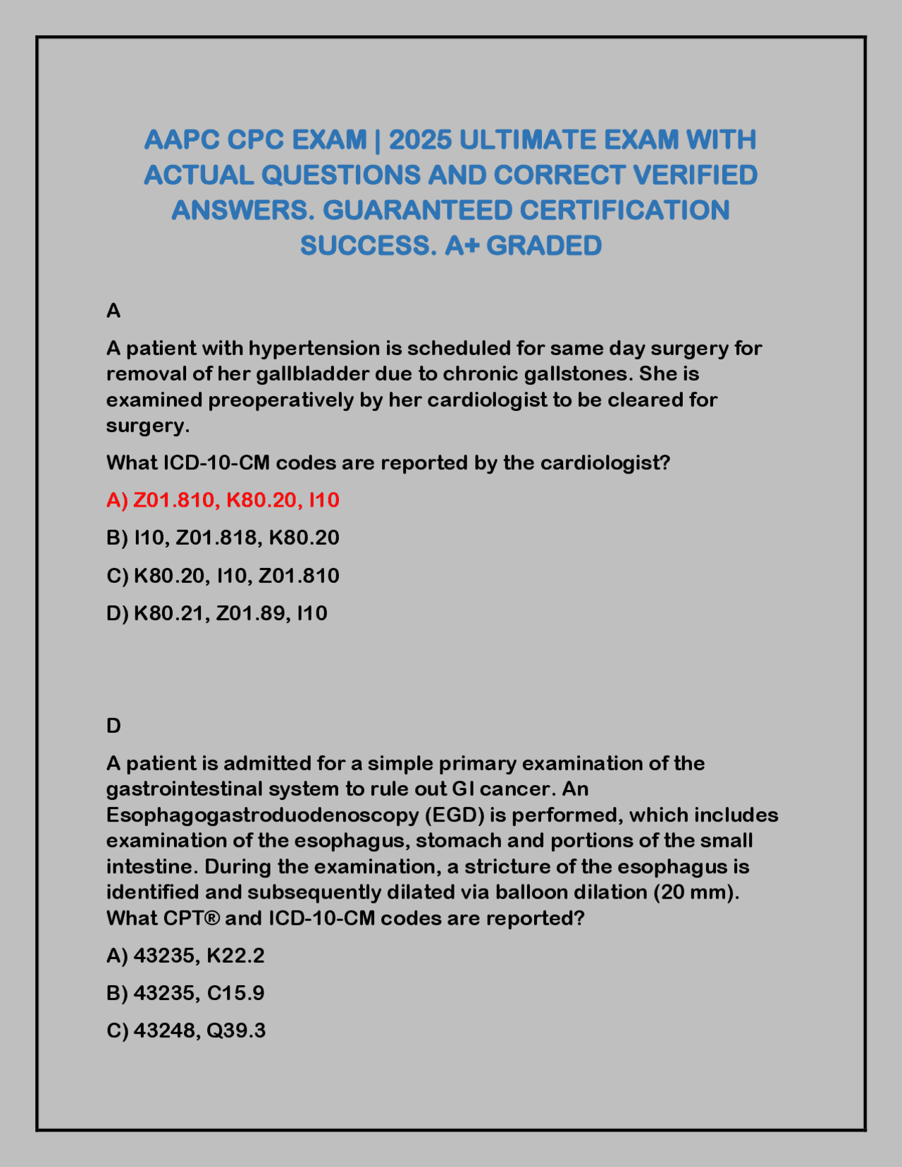 AAPC CPC EXAM | 2025 ULTIMATE EXAM WITH ACTUAL QUESTIONS AND CORRECT ...