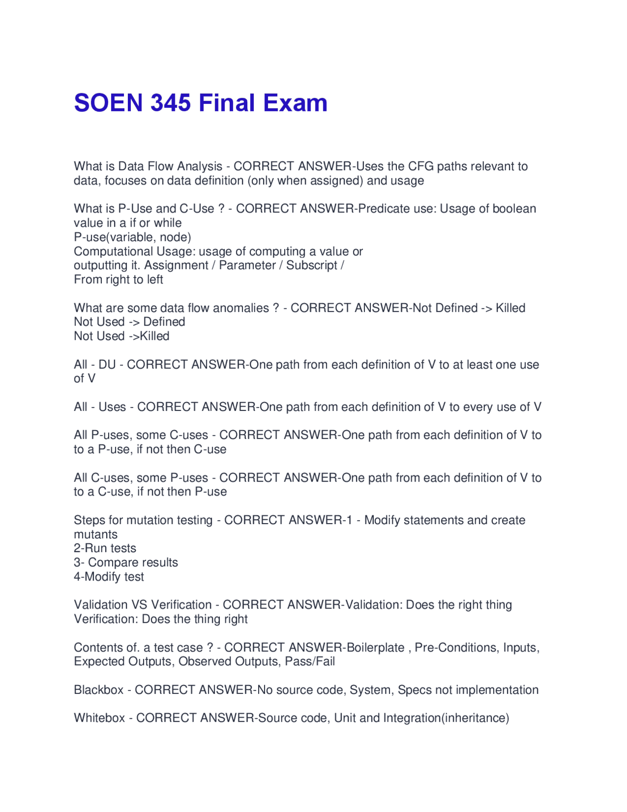 SOEN 345 Final Exam Explore New Actual Questions and Answers|2025 ...
