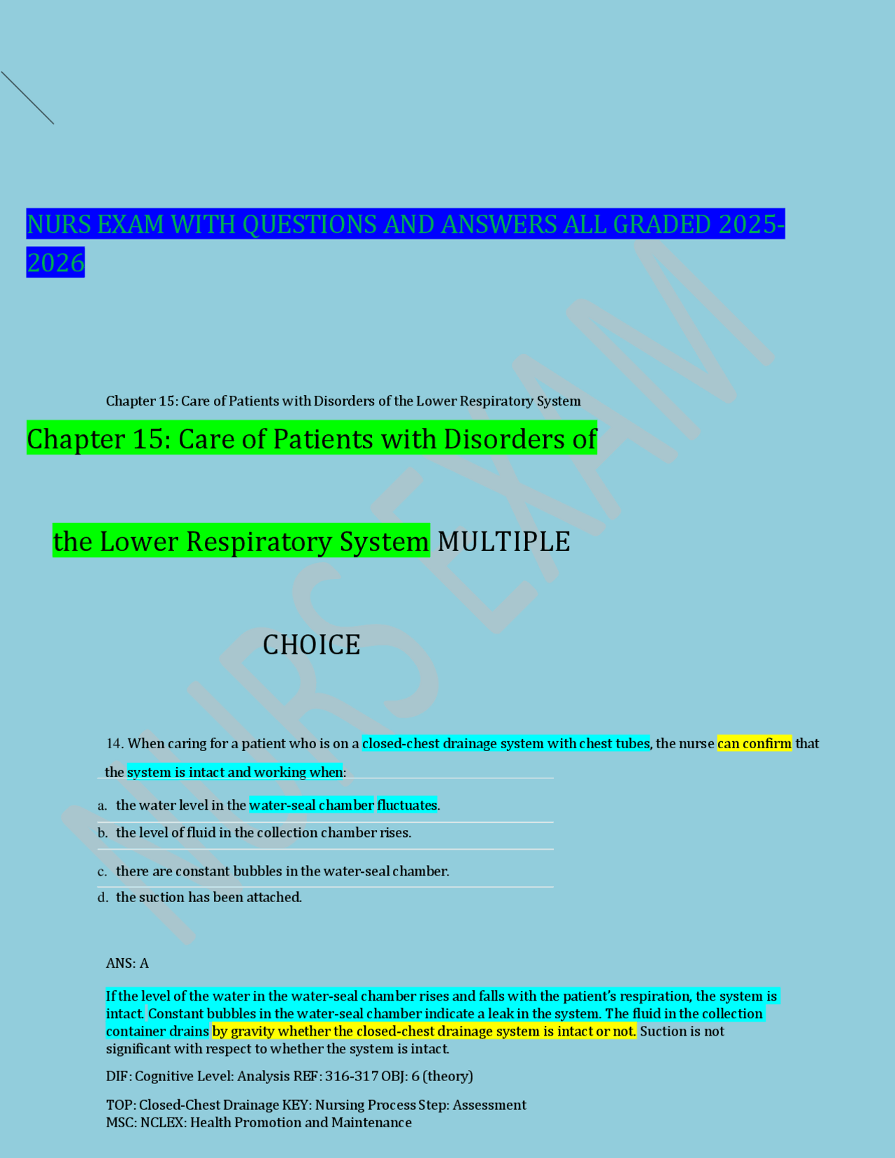 NURS EXAM WITH QUESTIONS AND ANSWERS ALL GRADED 2025- 2026 | Exams ...