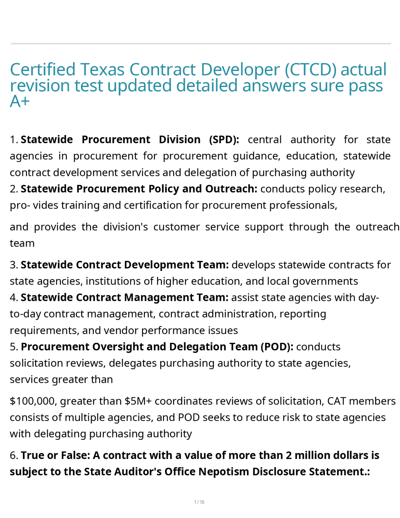 Certified Texas Contract Developer (CTCD) actual revision test updated ...