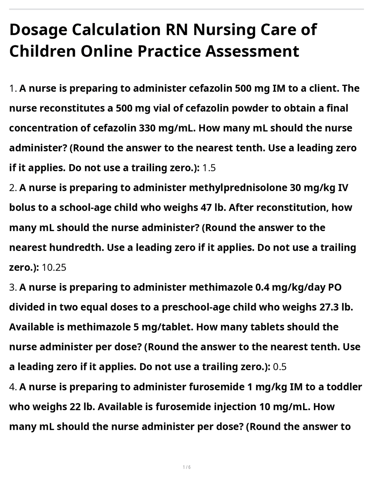 View of Dosage Calculation RN Nursing Care of Children Online Practice ...
