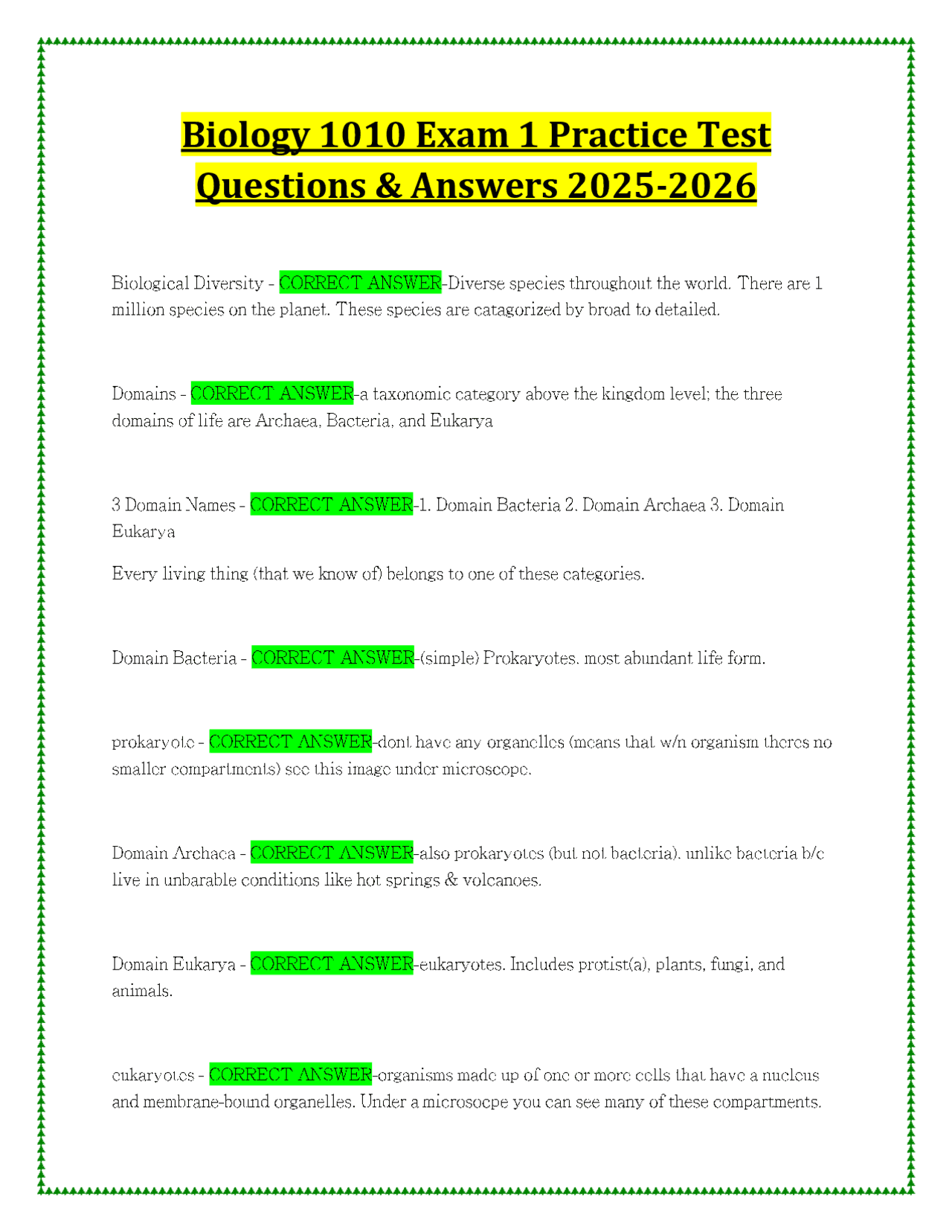 BIOL 1010 - Principles of Biology Exam 1 Practice Test Questions ...