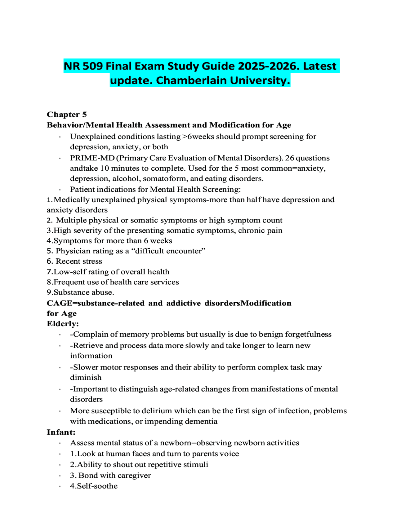 NR 509 Final Exam Study Guide 2025-2026. Latest update. Chamberlain ...