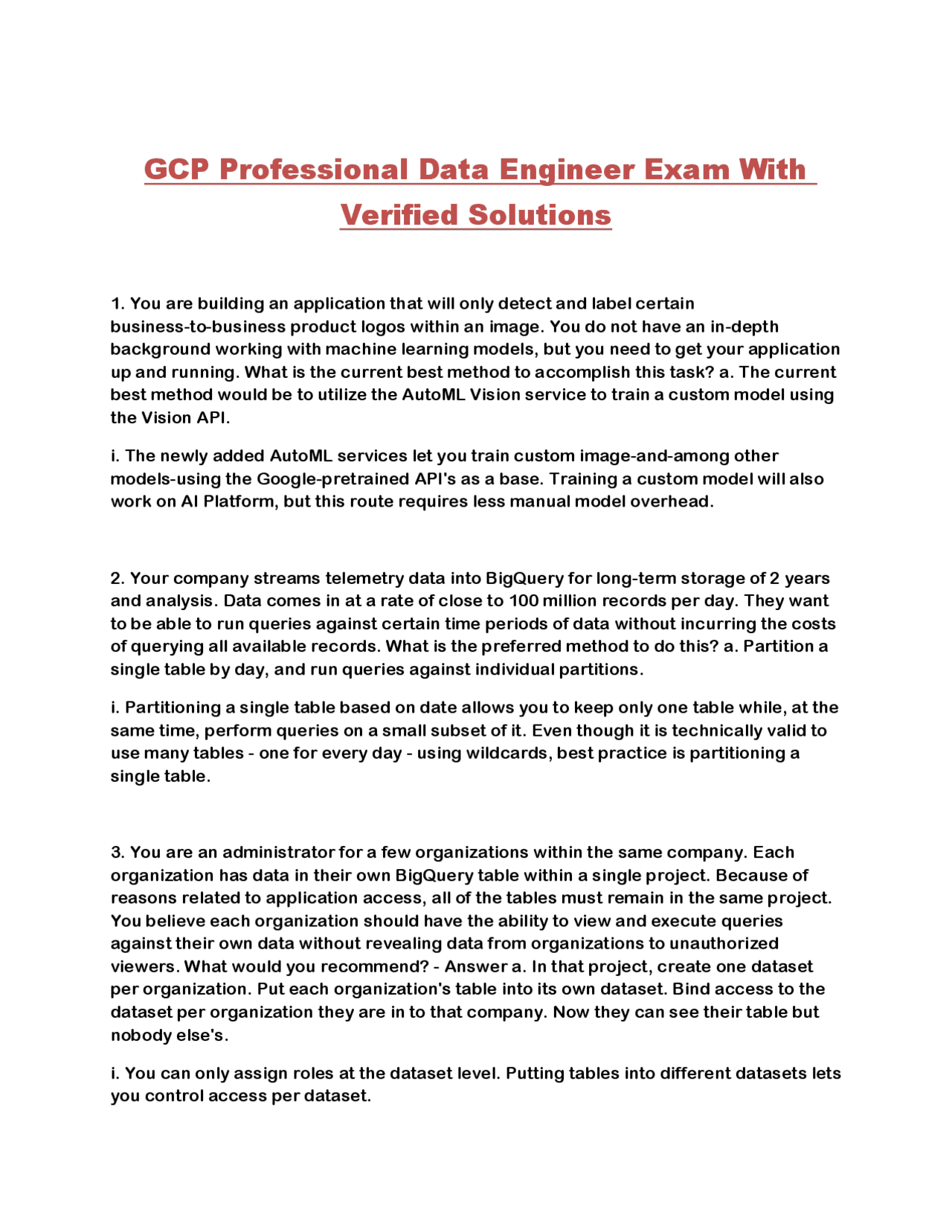 GCP Professional Data Engineer Exam With Verified Solutions | Exams ...