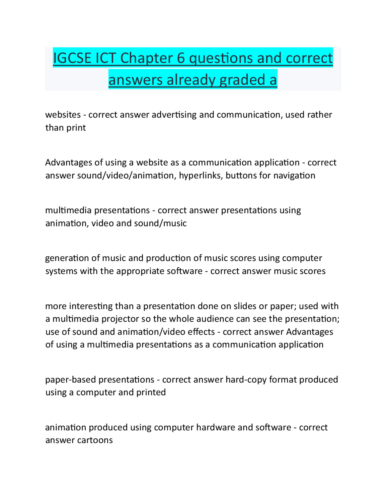 IGCSE ICT Chapter 6 questions and correct answers already graded a ...