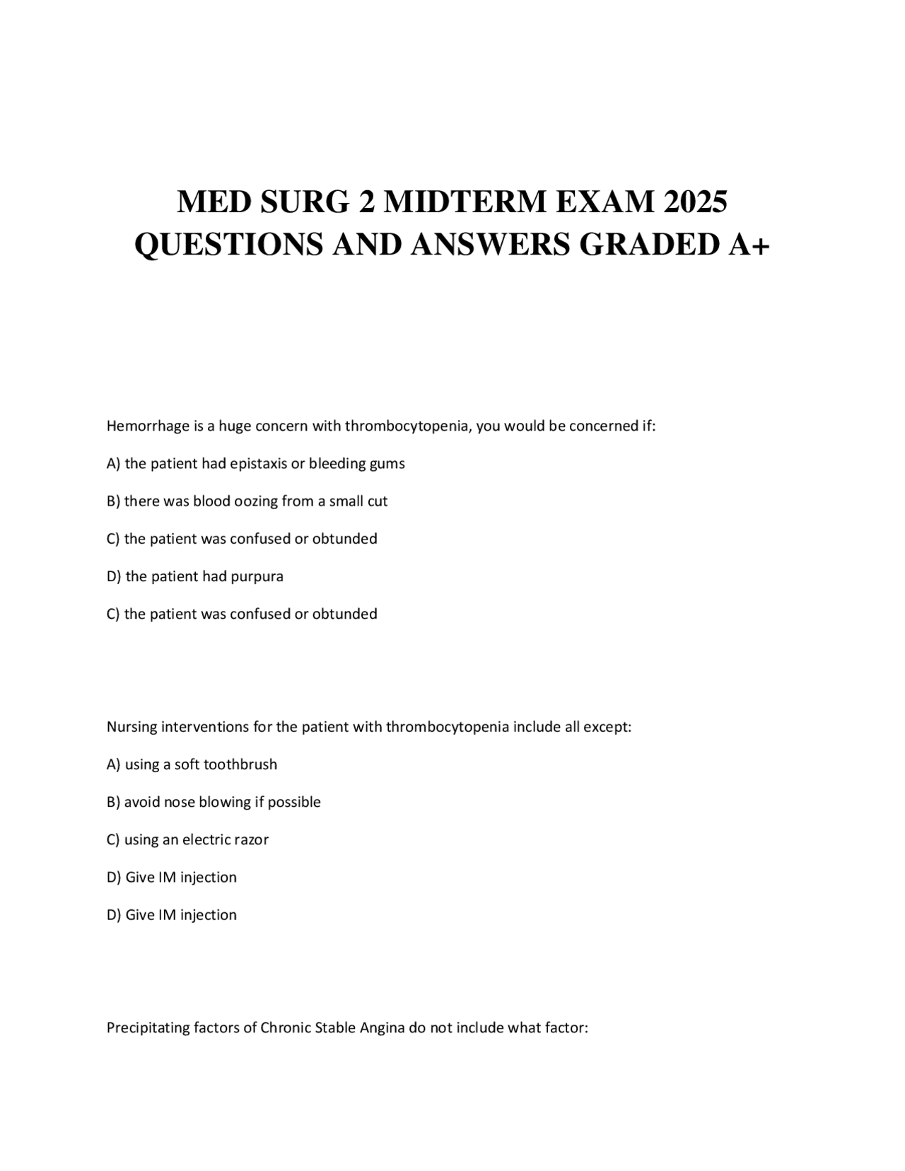 MED SURG 2 MIDTERM EXAM 2025 QUESTIONS AND ANSWERS GRADED A+ | Exams ...