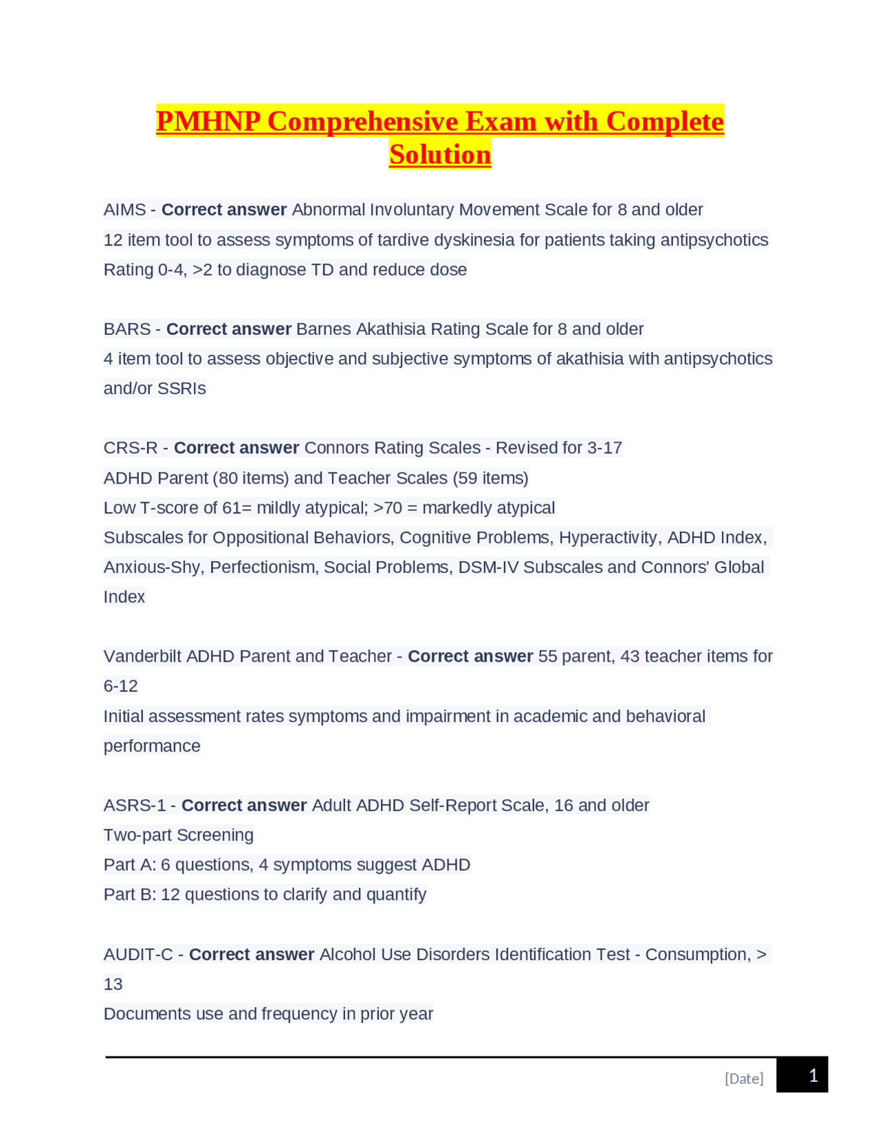 PMHNP Comprehensive Exam with Complete Solution | Exams Nursing | Docsity
