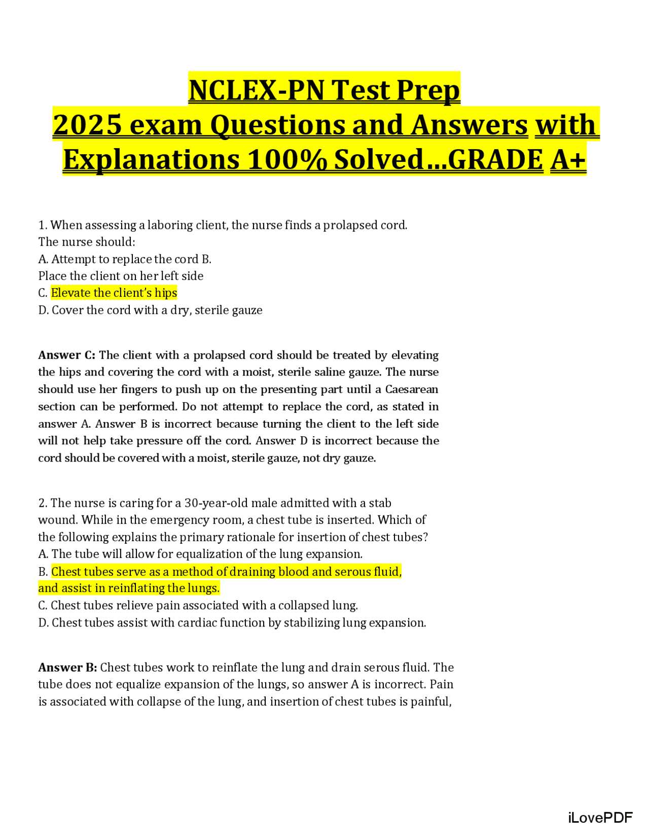 NCLEX-PN Test Prep 2025 exam Questions and Answers with Explanations ...