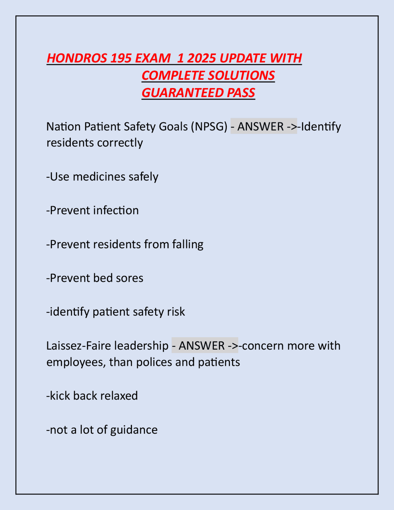 HONDROS 195 EXAM 1 2025 UPDATE WITH COMPLETE SOLUTIONS GUARANTEED PASS ...