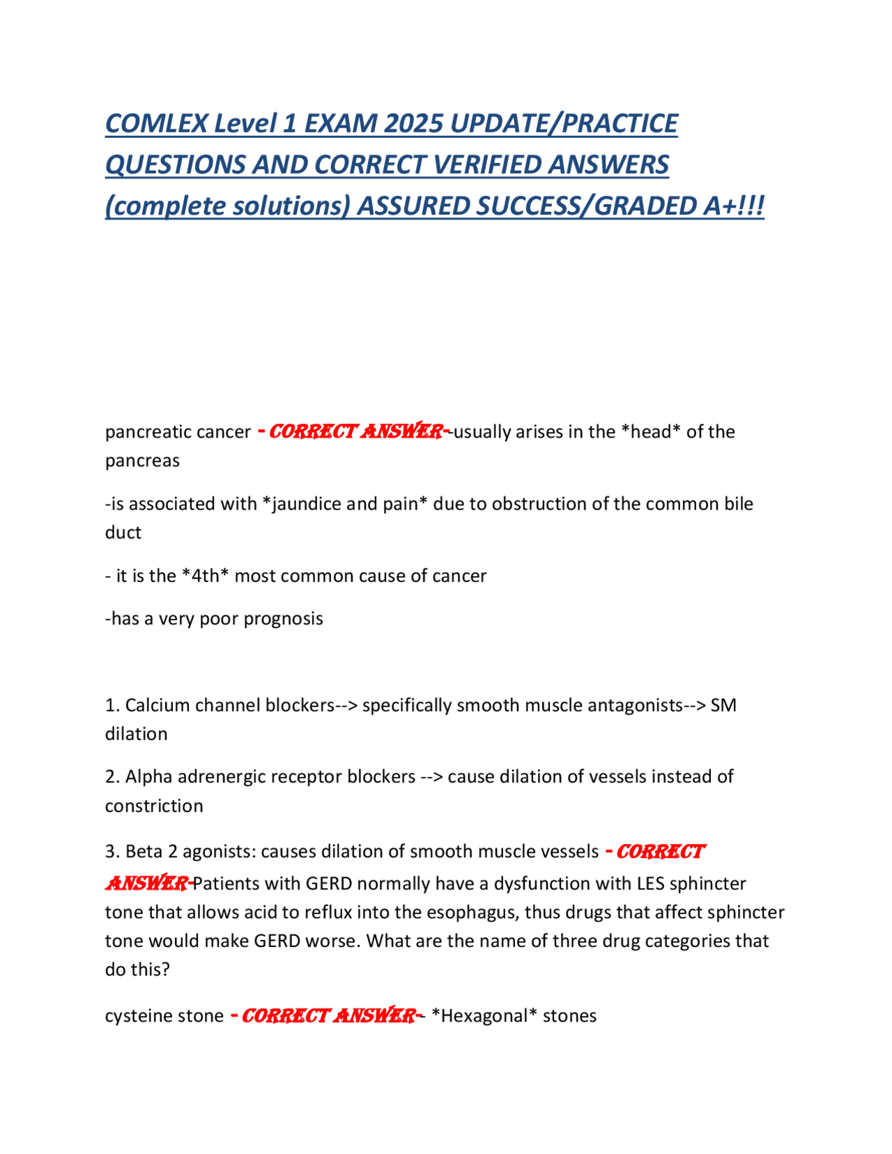 COMLEX Level 1 EXAM 2025 UPDATE/PRACTICE QUESTIONS AND CORRECT VERIFIED ...