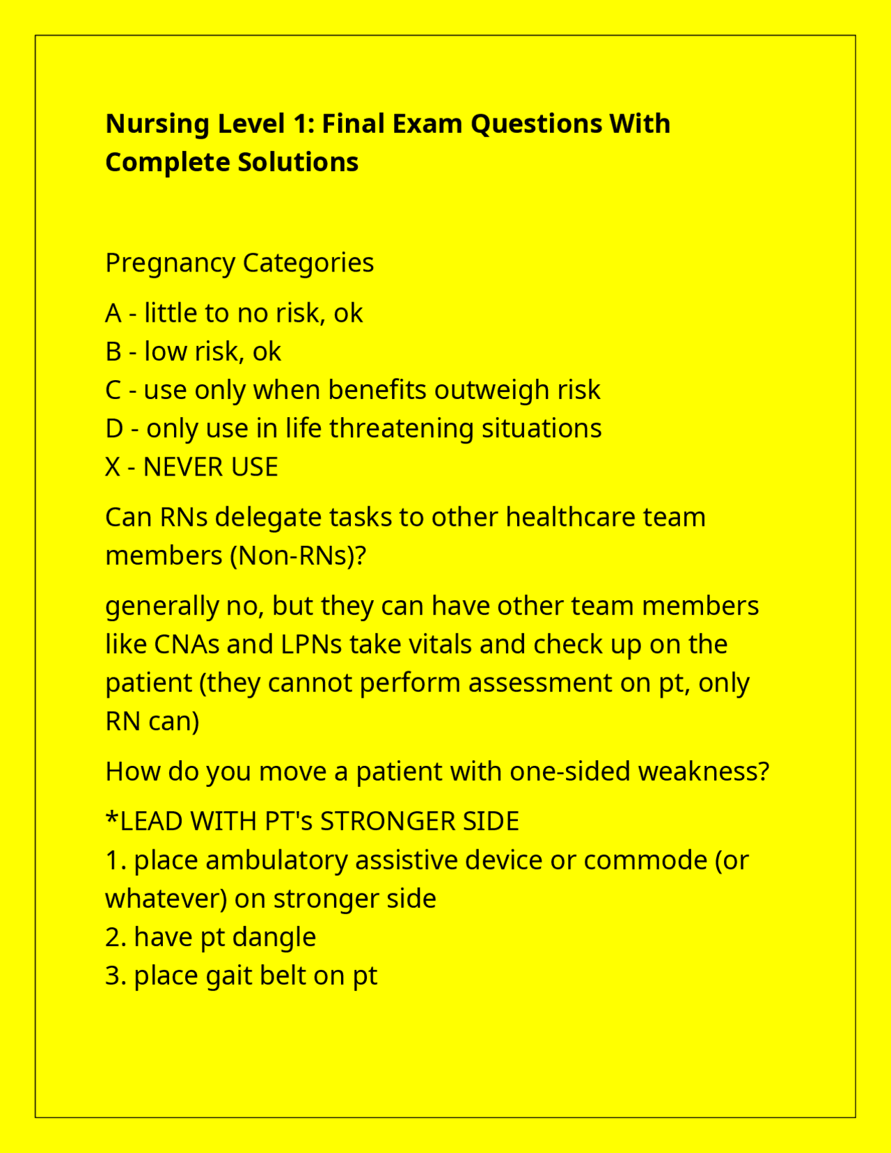 Nursing Level 1: Final Exam Questions With Complete Solutions | Exams ...