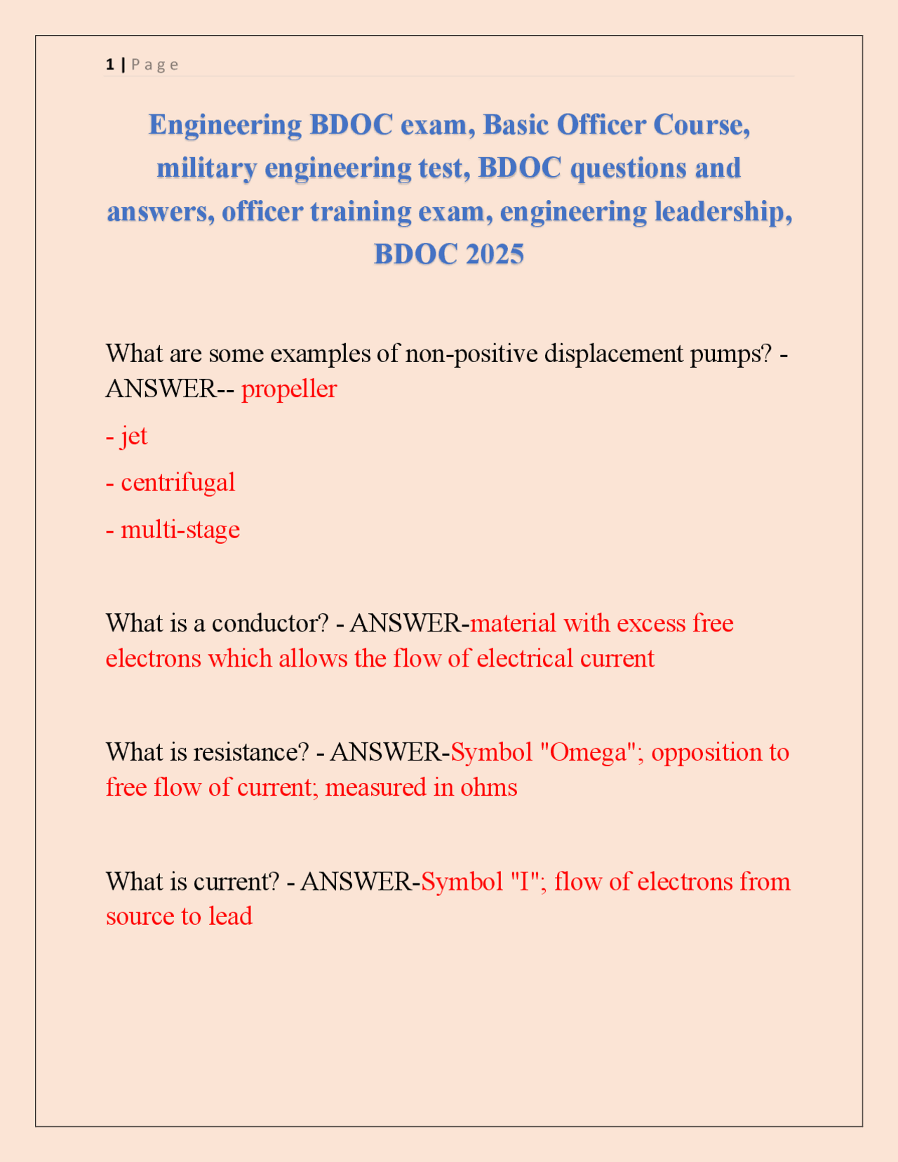 Engineering BDOC exam, Basic Officer Course, military engineering test ...