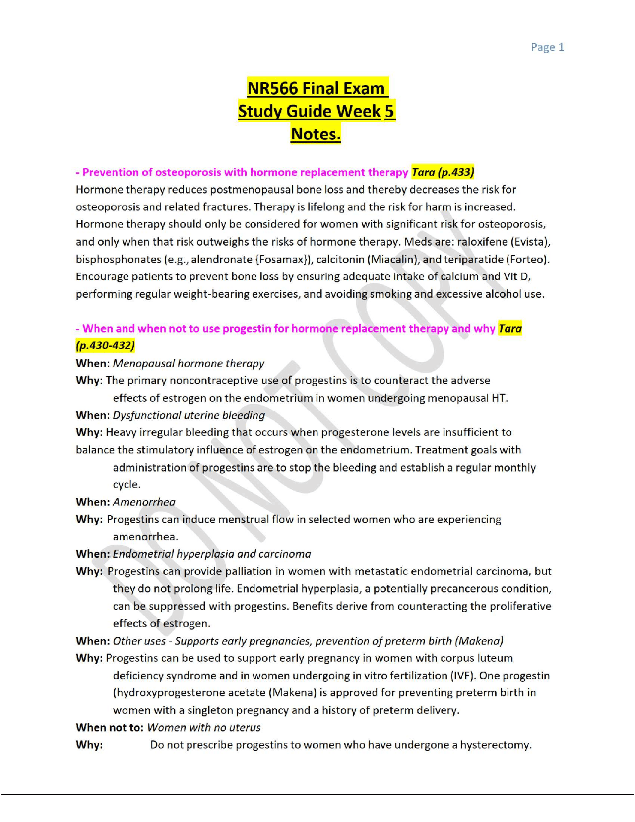 NR566 Final Exam Study Guide Week 5 Notes. | Exams Nursing | Docsity