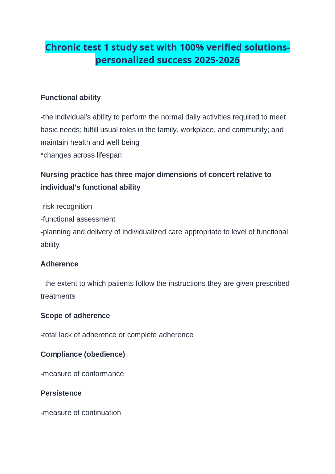Chronic test 1 study set with 100% verified solutions-personalized ...