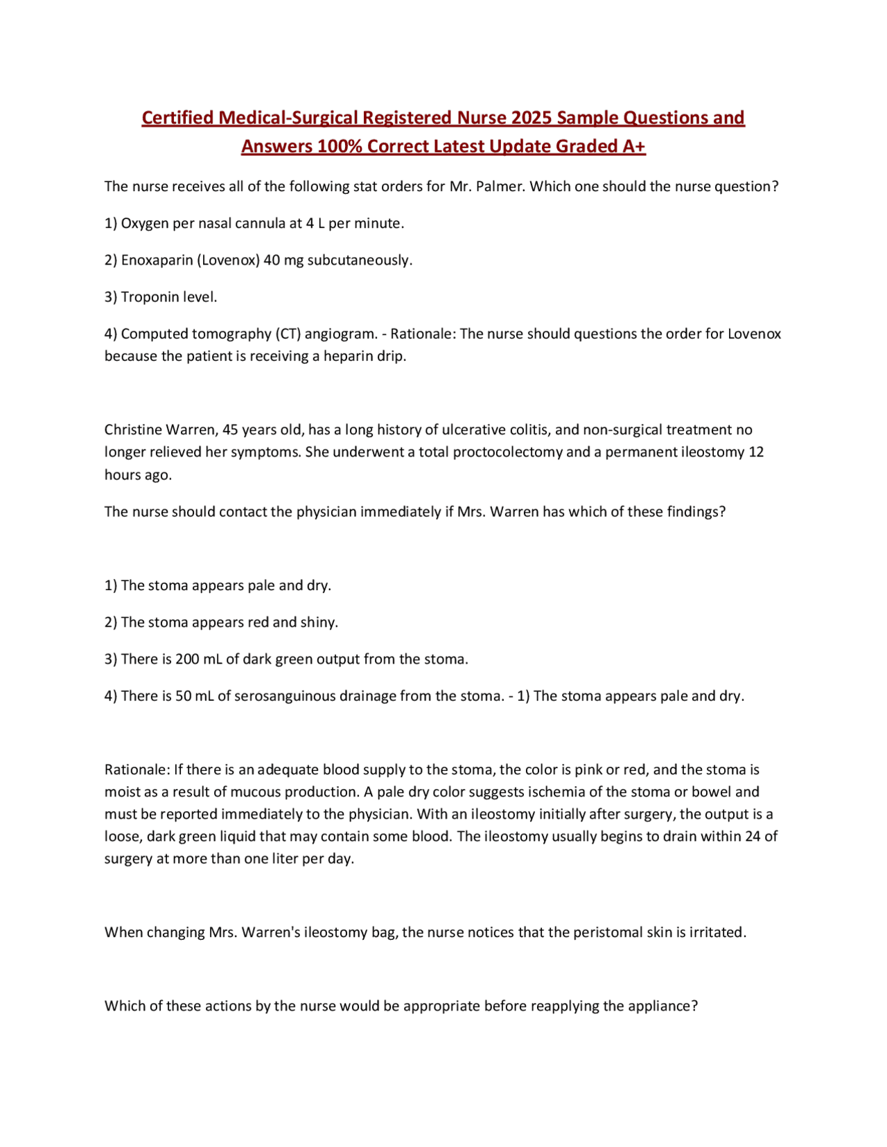 Certified Medical-Surgical Registered Nurse: Practice Questions and ...