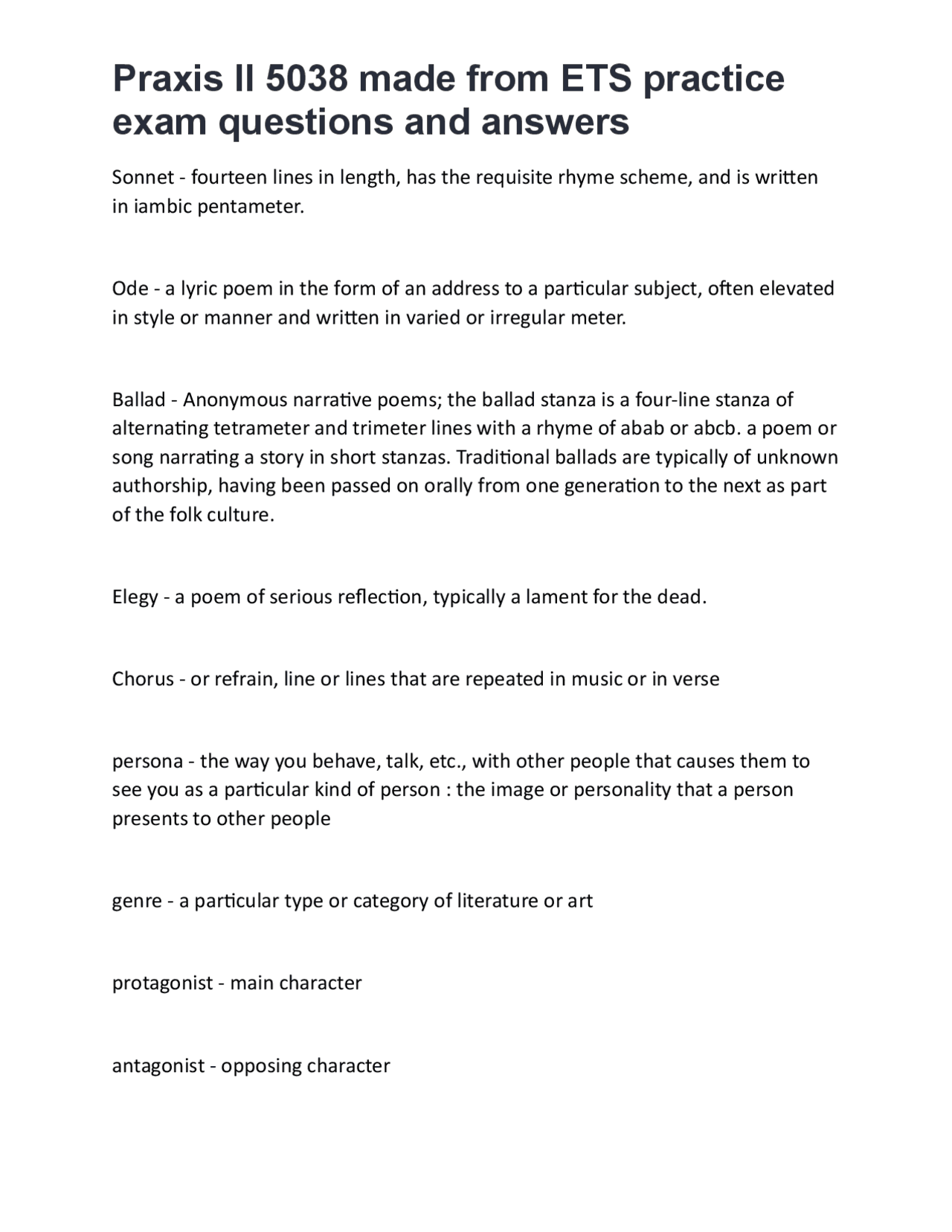 Praxis II 5038 made from ETS practice exam questions and answers ...