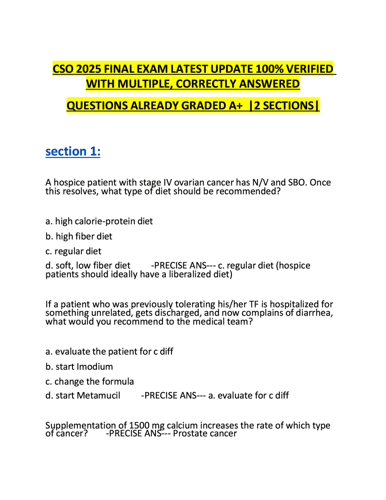 CSO 2025 FINAL EXAM LATEST UPDATE 100% VERIFIED WITH MULTIPLE ...