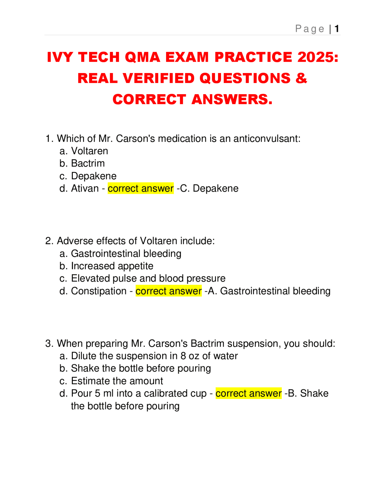 IVY TECH QMA EXAM PRACTICE 2025: REAL VERIFIED QUESTIONS