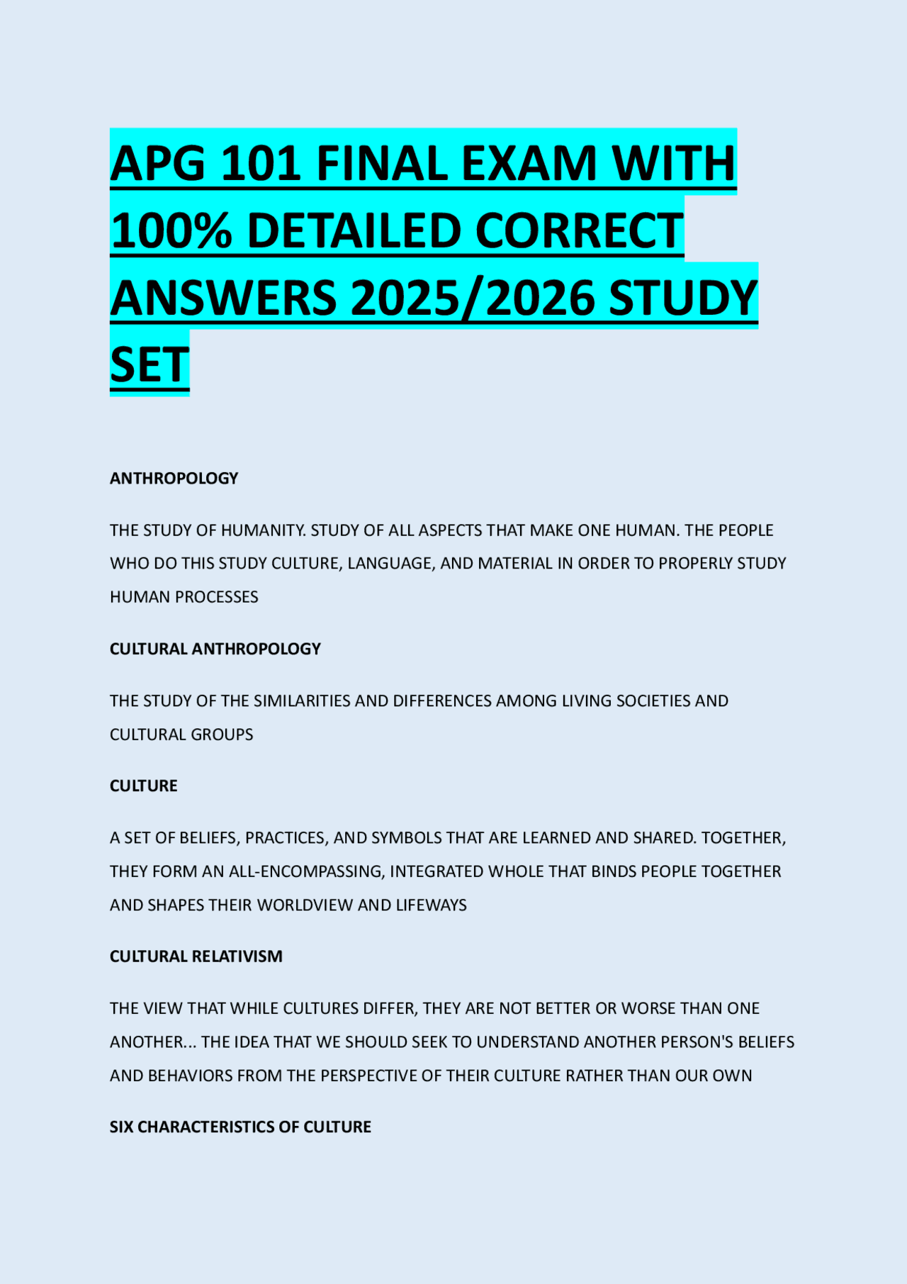 APG 101 FINAL EXAM WITH 100% DETAILED CORRECT ANSWERS 2025/2026 STUDY ...