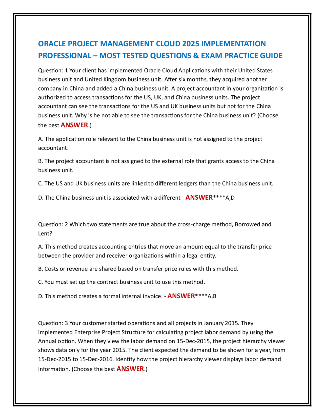 ORACLE PROJECT MANAGEMENT CLOUD 2025 IMPLEMENTATION PROFESSIONAL – MOST ...