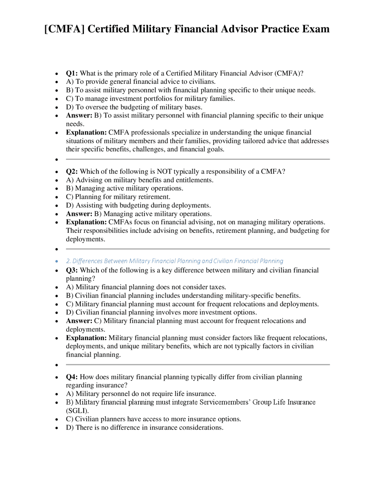 [CMFA] Certified Military Financial Advisor Practice Exam | Exams ...