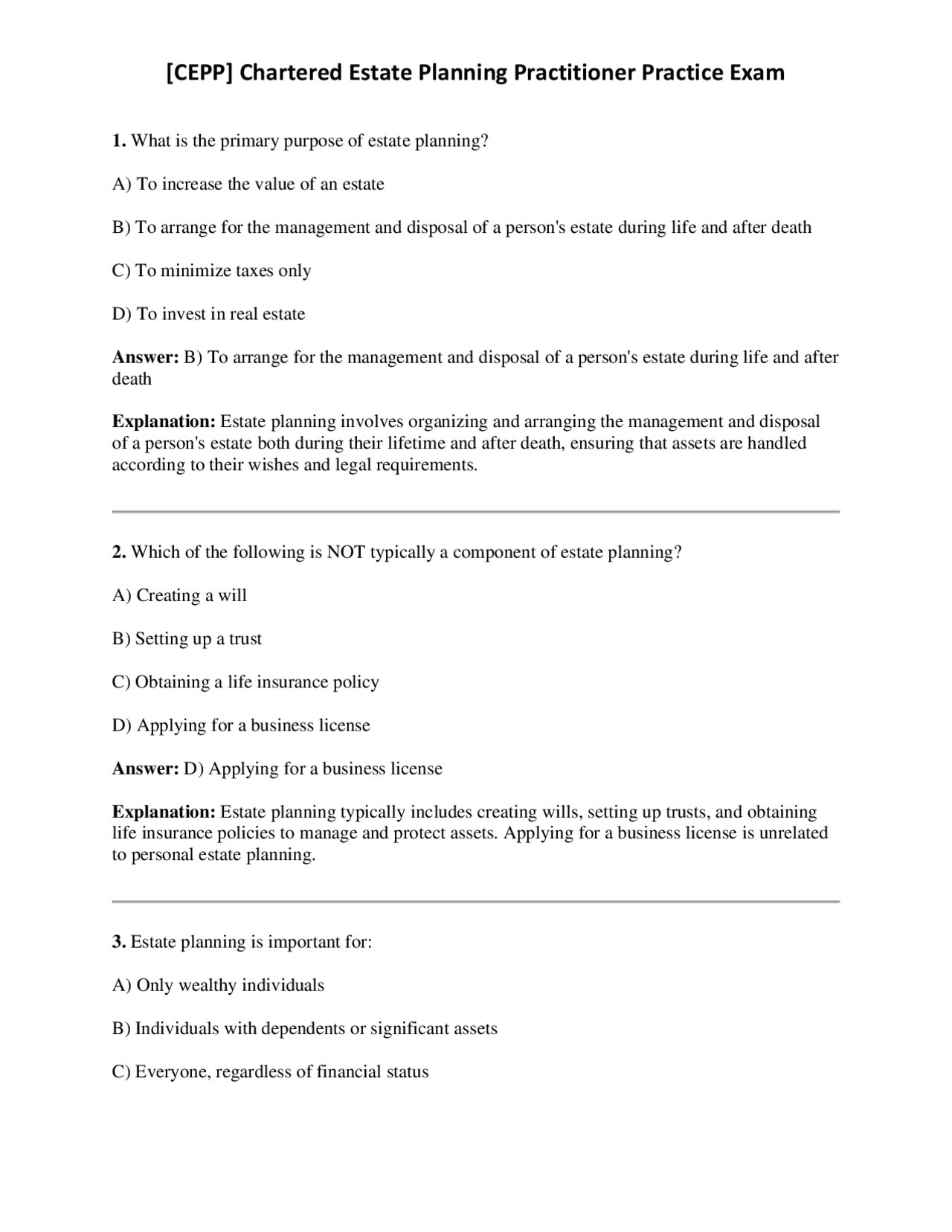[CEPP] Chartered Estate Planning Practitioner Practice Exam | Exams ...