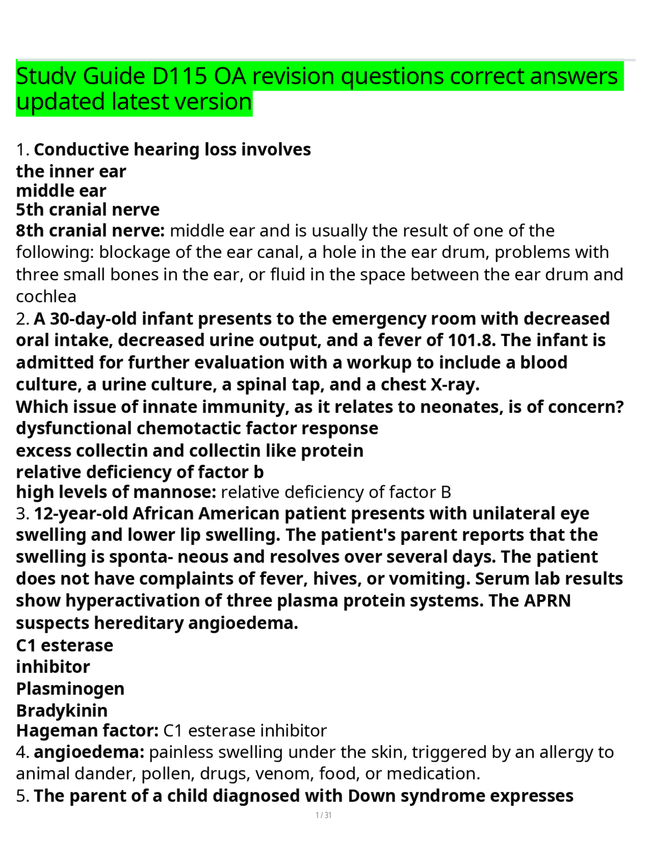Study Guide D115 OA revision questions correct answers updated latest ...